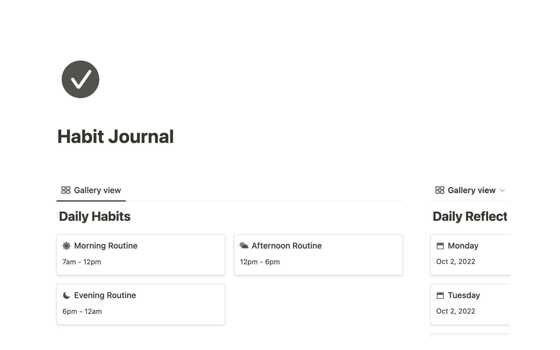 Habit Journalのテンプレートのプレビュー