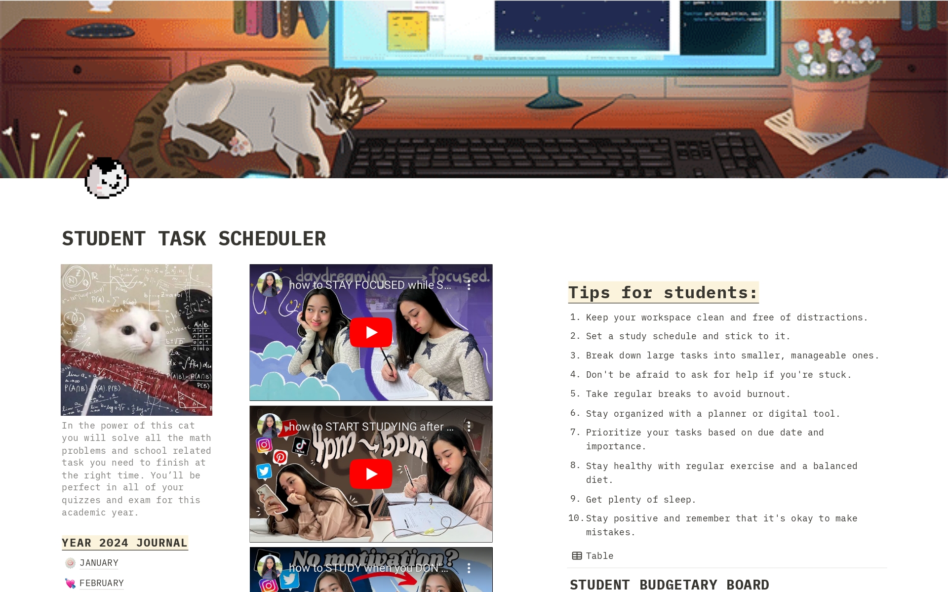 A template preview for STUDENT TASK SCHEDULER
