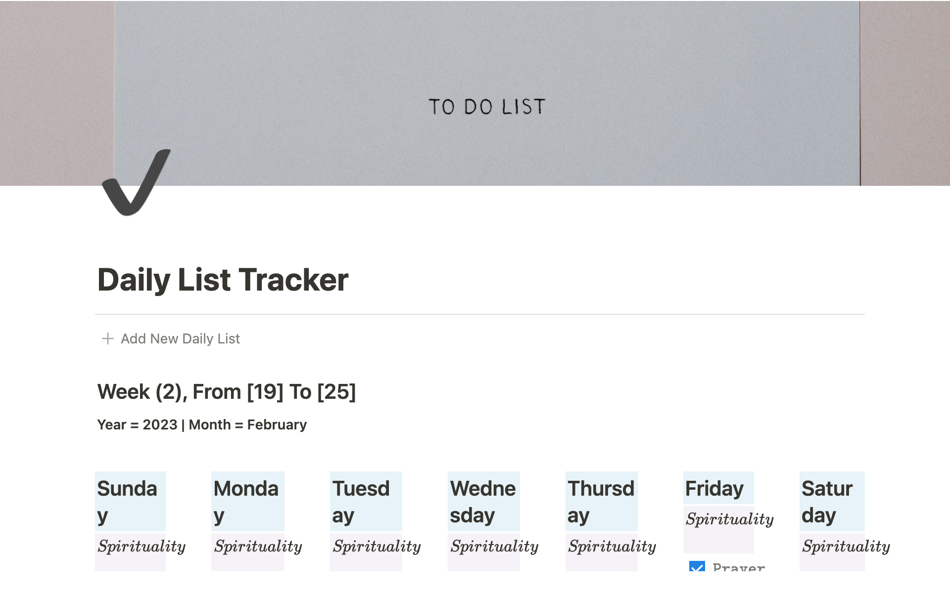 Uma prévia do modelo para Daily tracker list of habits