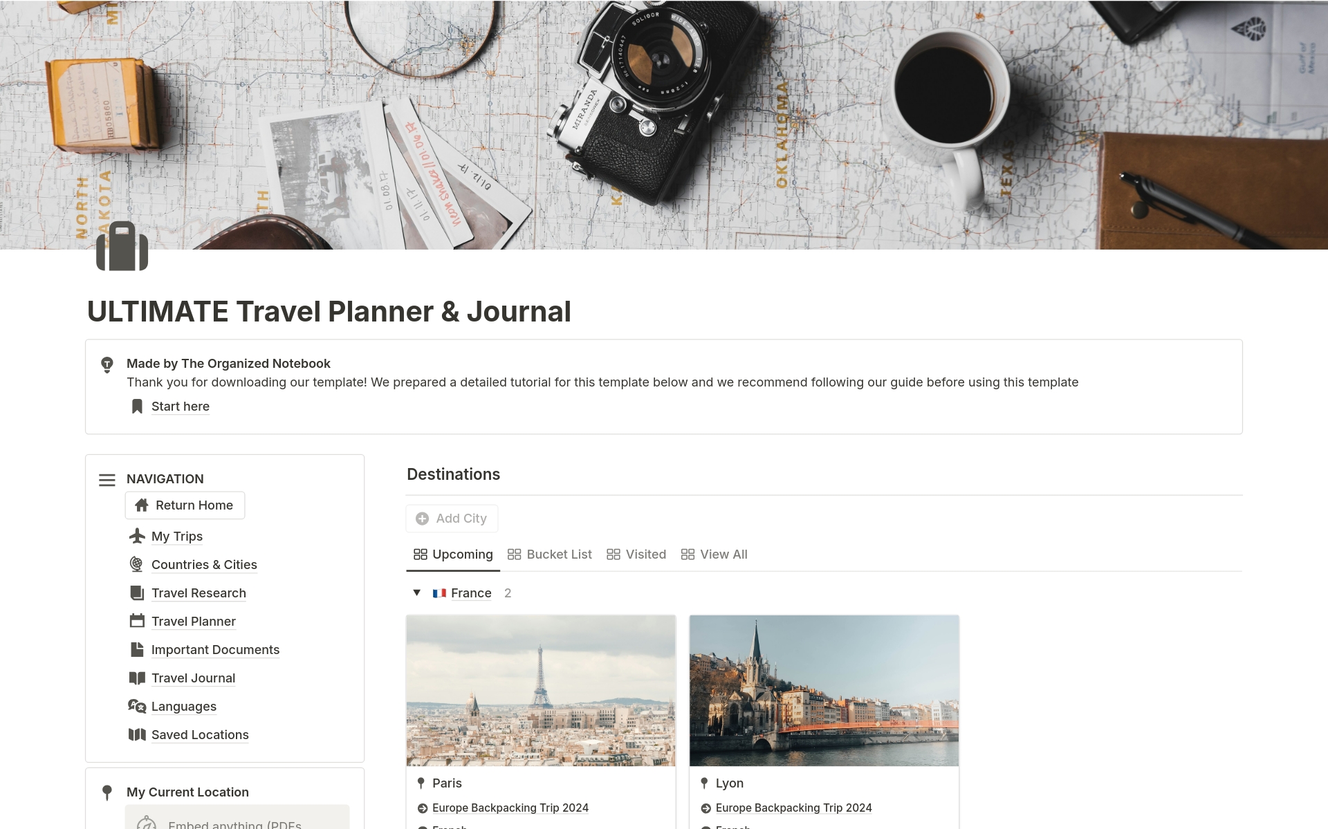 Looking for the best way to plan and record your travels? Our Ultimate Travel Planner template is perfect for anyone wanting a detailed record of their journeys. With sections for itineraries, expenses, packing lists, travel research, and travel journals, this template will captu