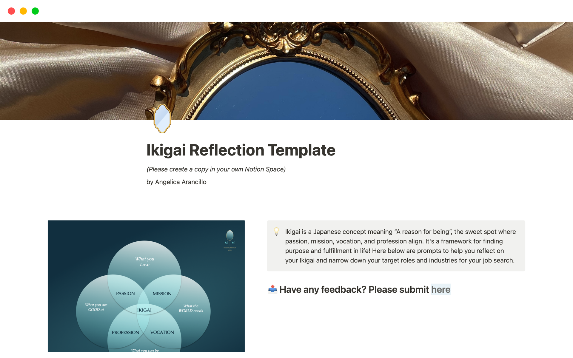 A template preview for Ikigai Reflection