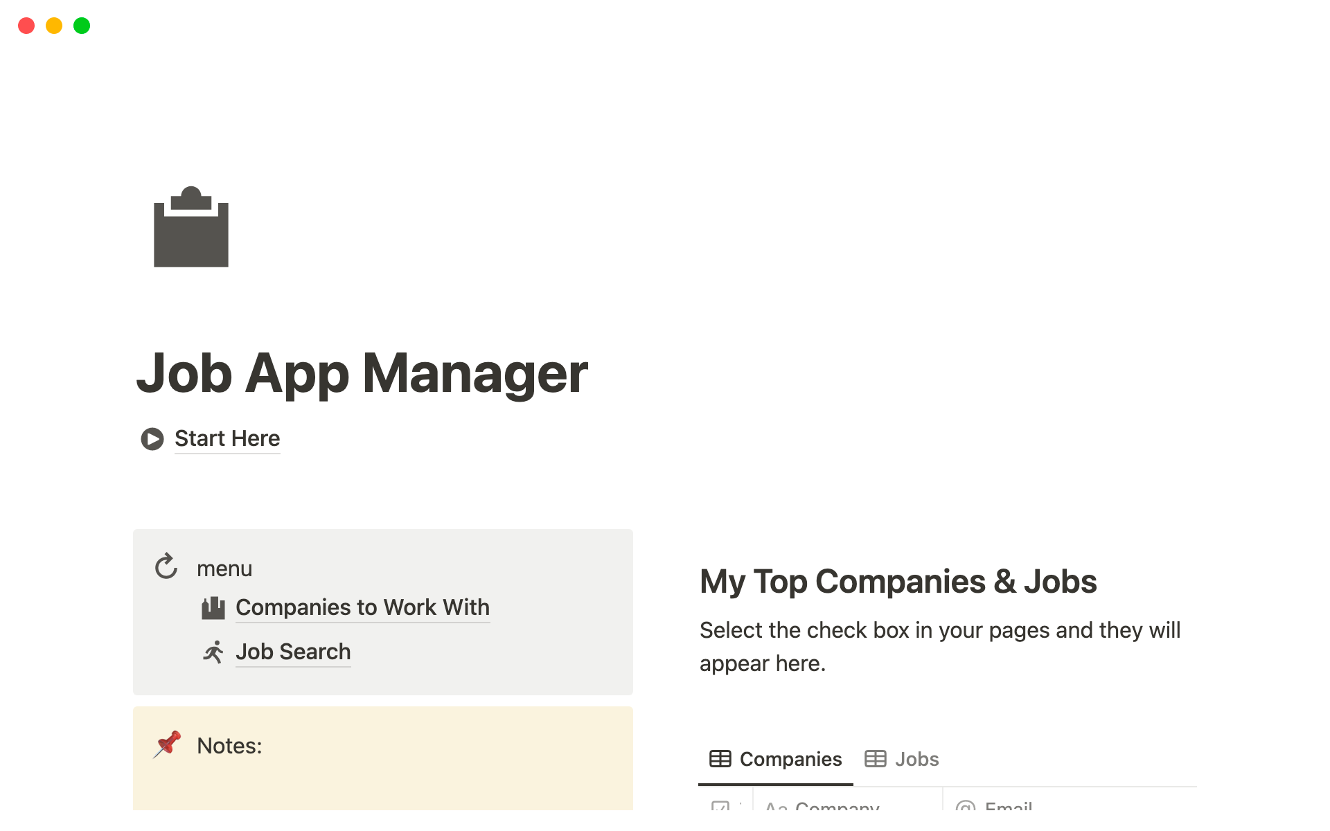 A template preview for Job Application Manager