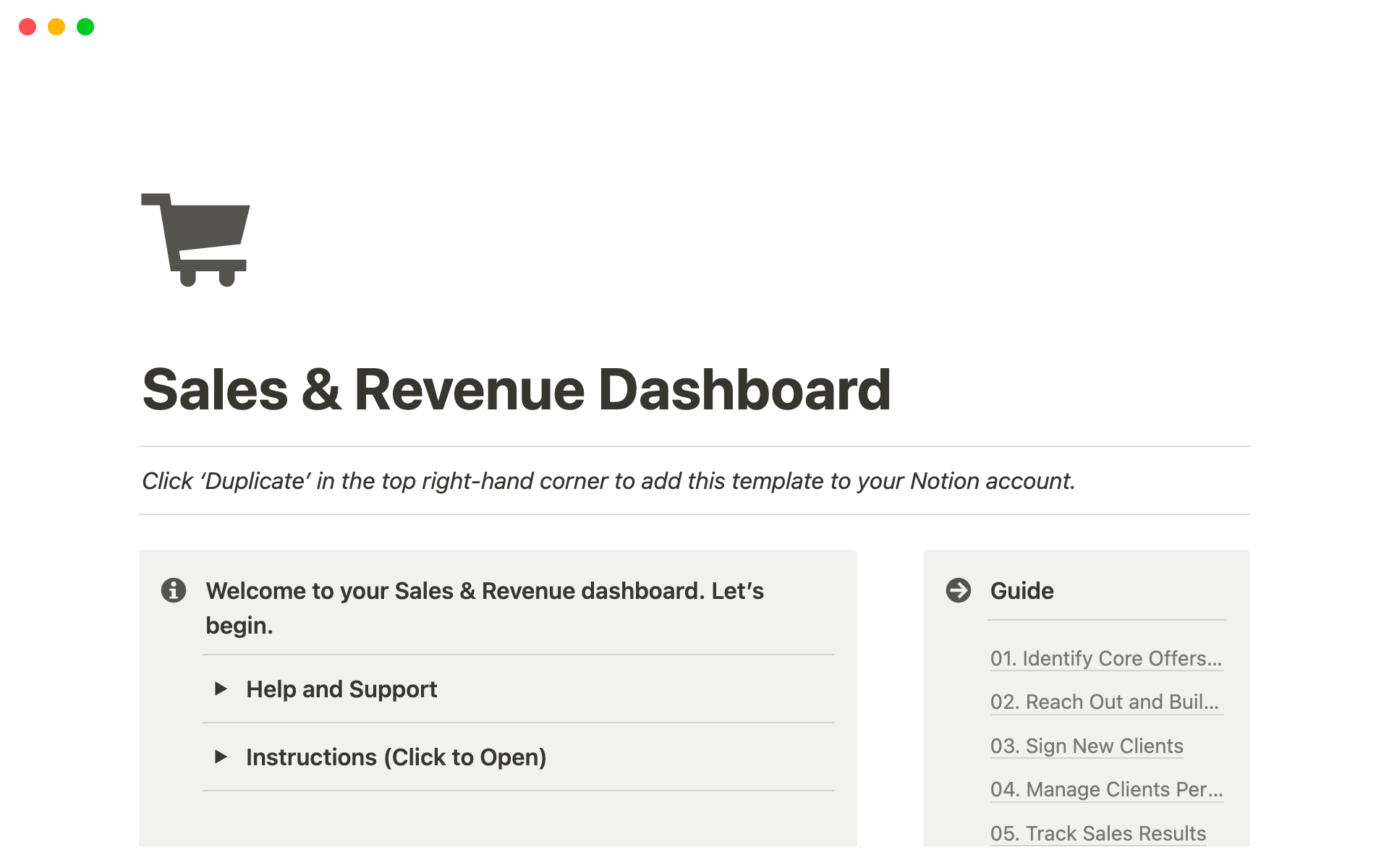A template preview for Sales & Revenue Dashboard