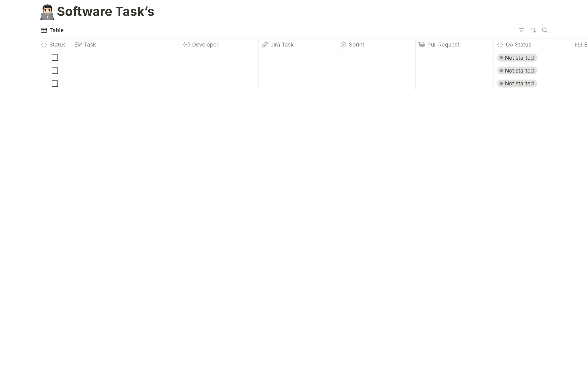 Eine Vorlagenvorschau für Software Tasks
