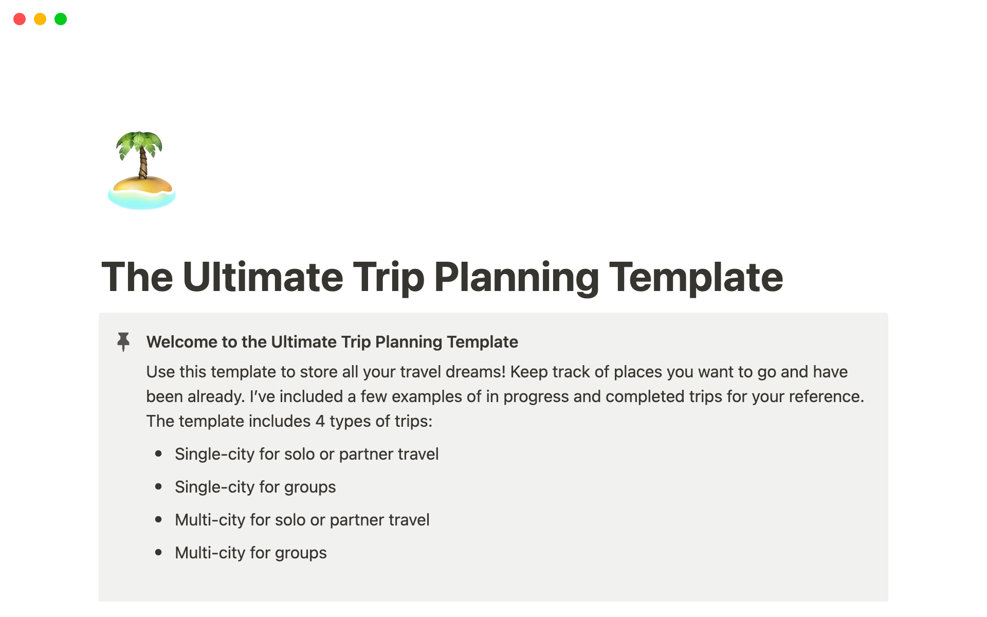 The Ultimate Trip Planning Template by Elizabeth Lin Notion Template