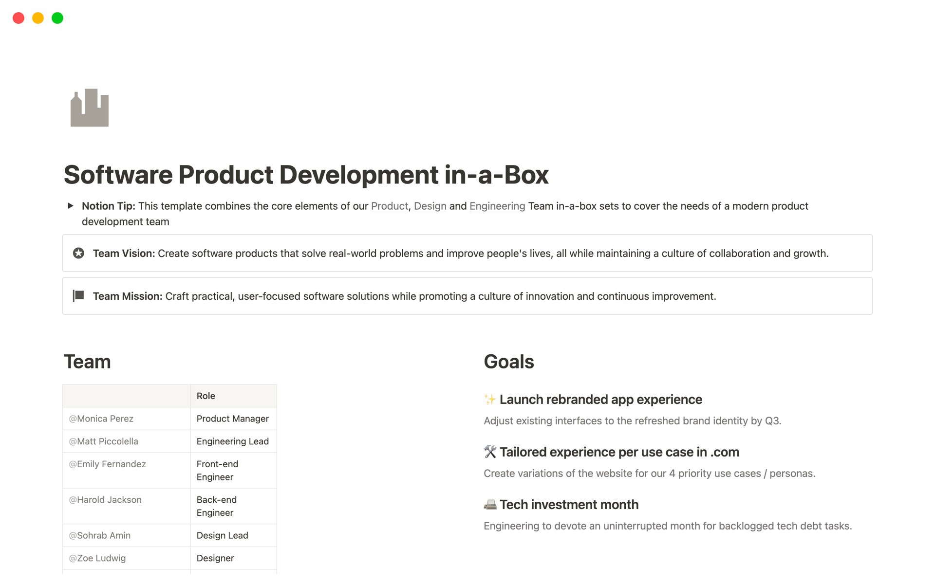 The all-in-one template for modern product development teams.