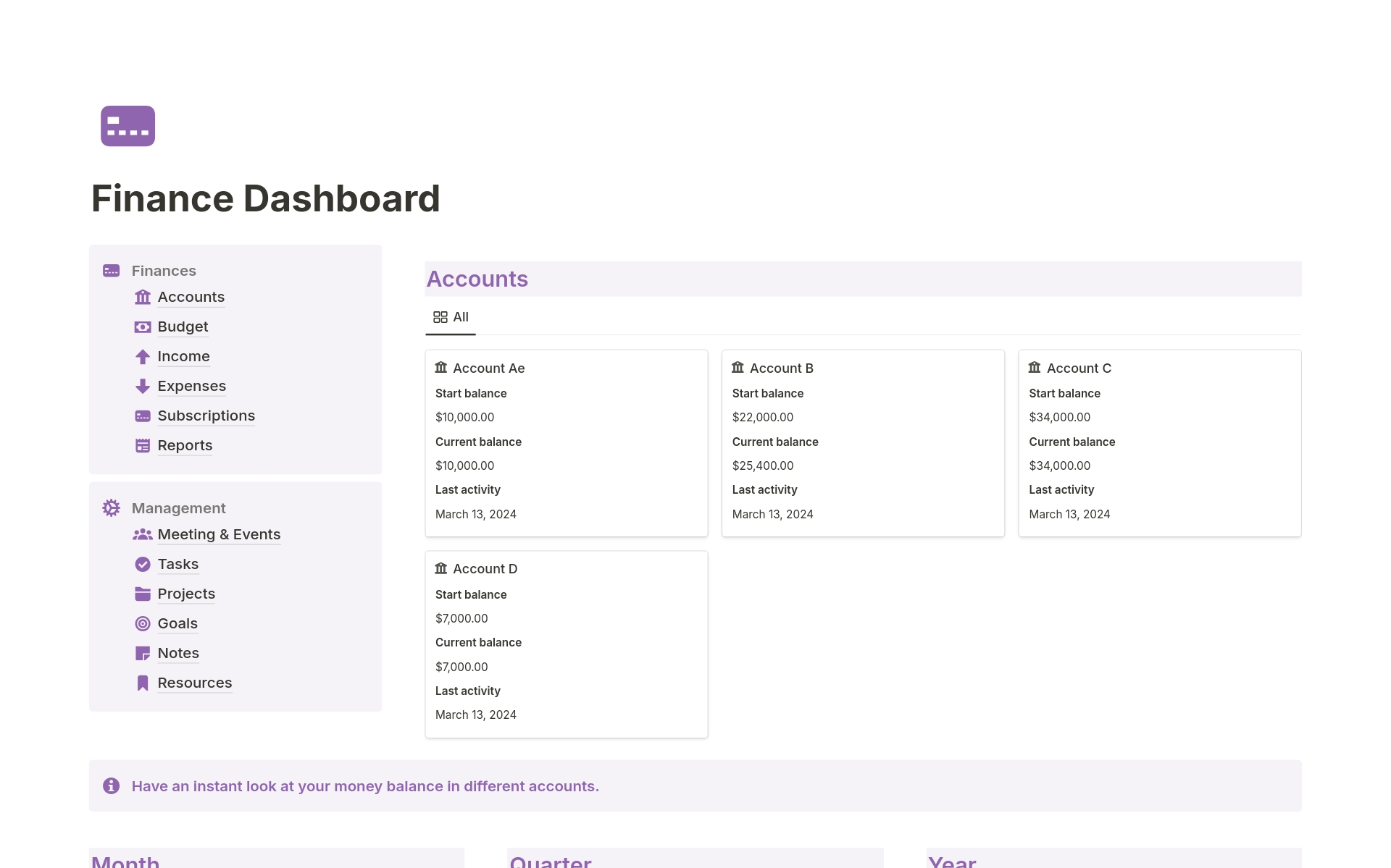 The "Notion Finance Dashboard" is a powerful template for managing your finances. It offers project management, subscription tracking, account overview, income and expense tracking, and reports and invoices. With a user-friendly interface and customizable reports