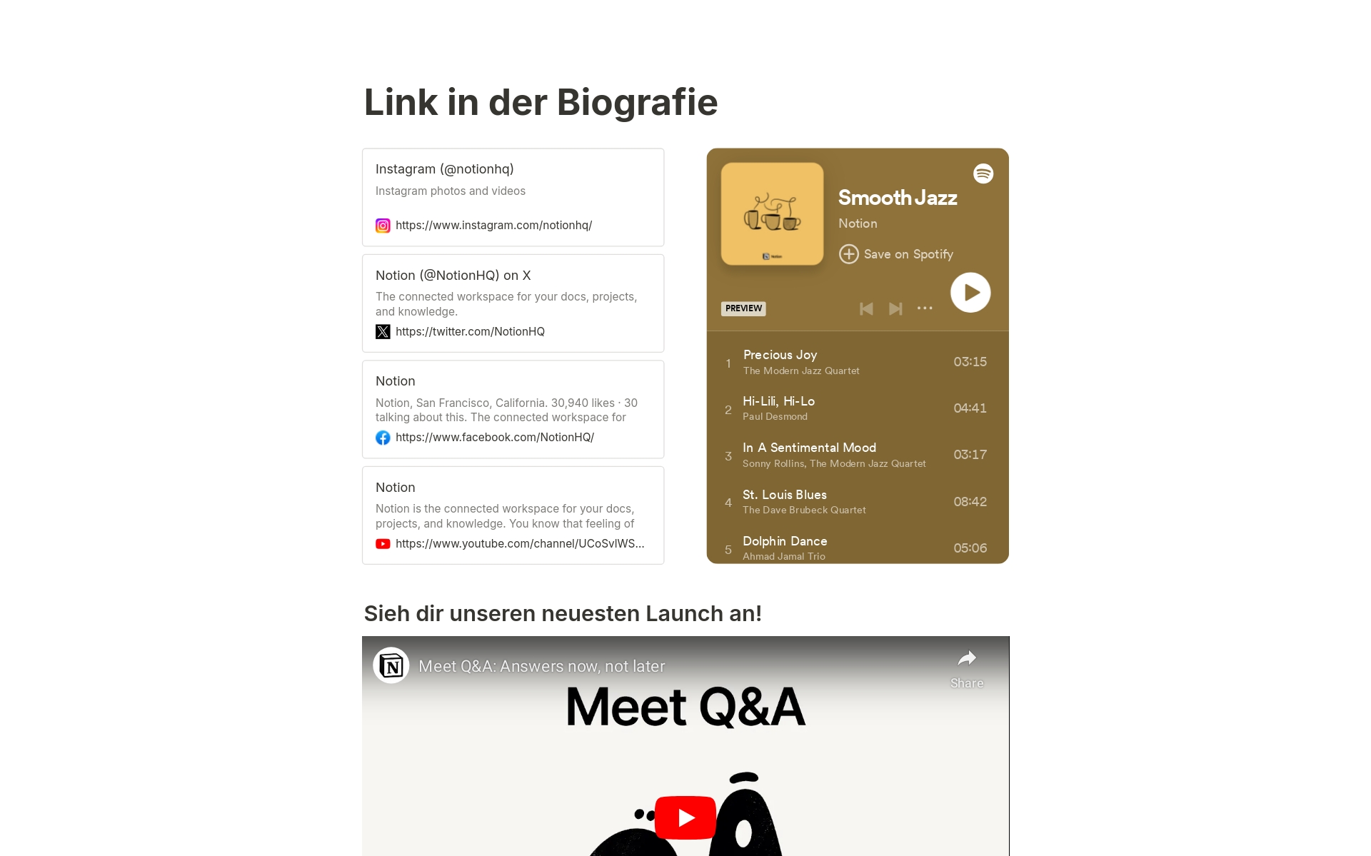 Optimiere deinen digitalen Fußabdruck mit der "Link in der Biografie"-Vorlage von Notion, die alle deine wichtigen Links und Profile für einen einfachen Zugriff zentralisiert.