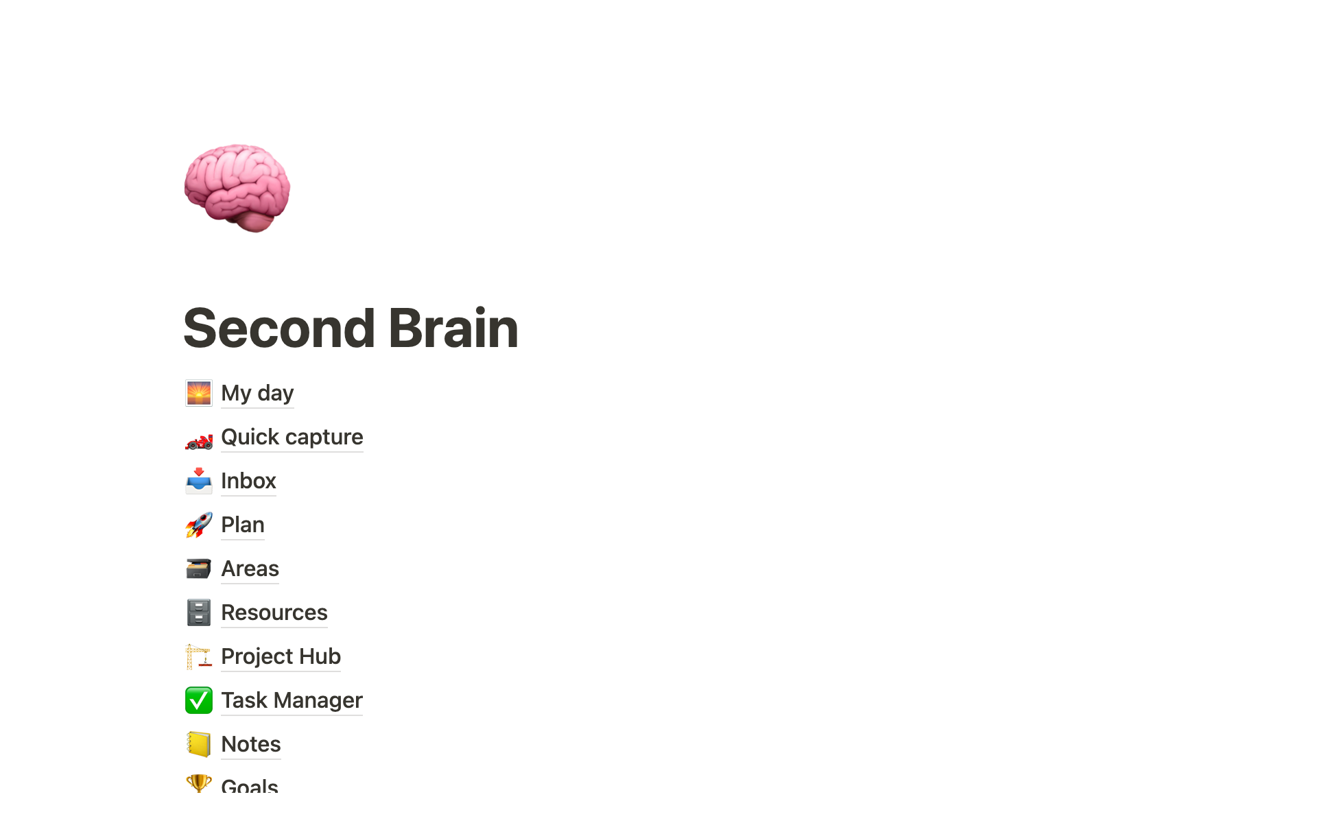 Vista previa de una plantilla para Second Brain