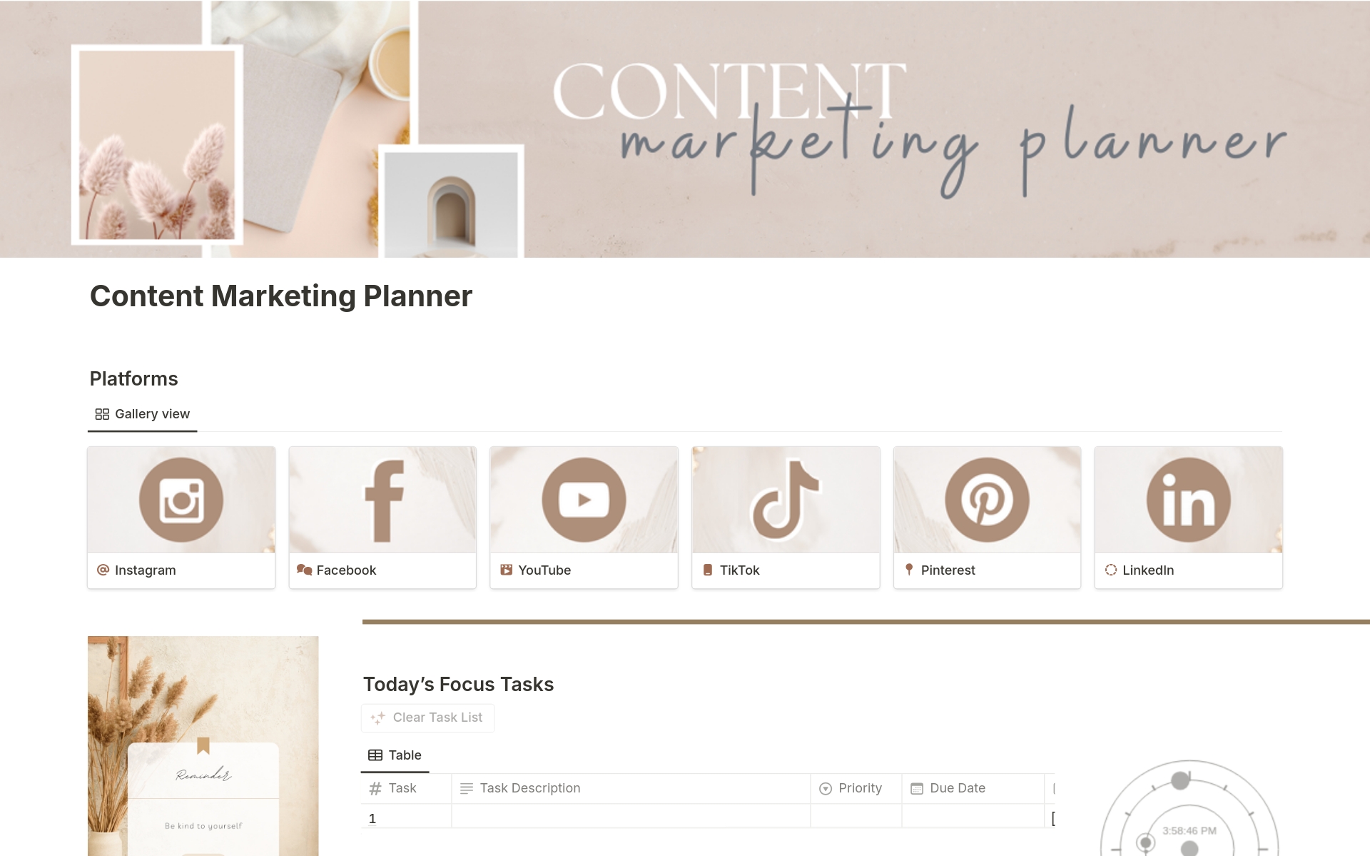 Uma prévia do modelo para Content Marketing Planner