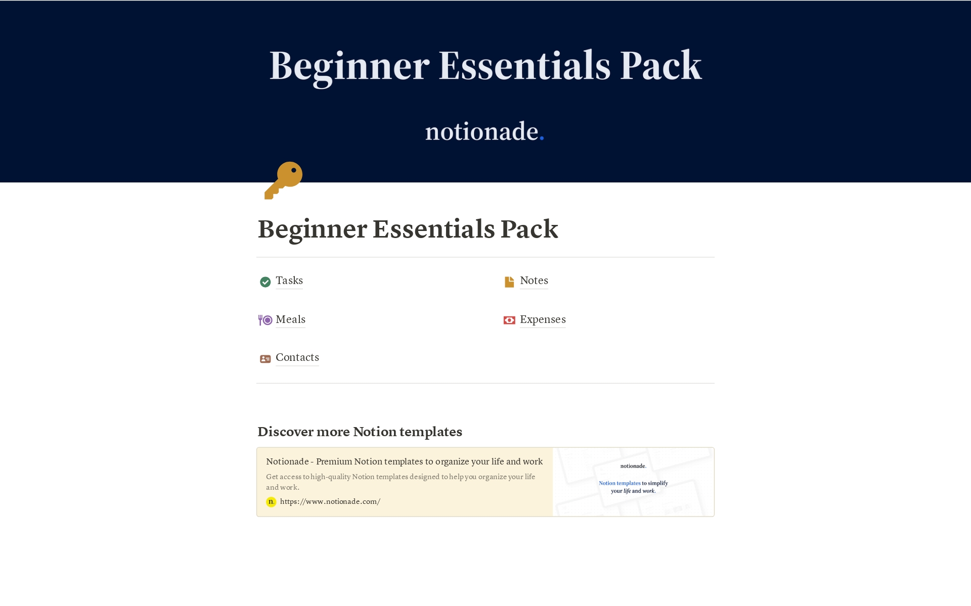 Aperçu du modèle de Beginner Essentials Pack