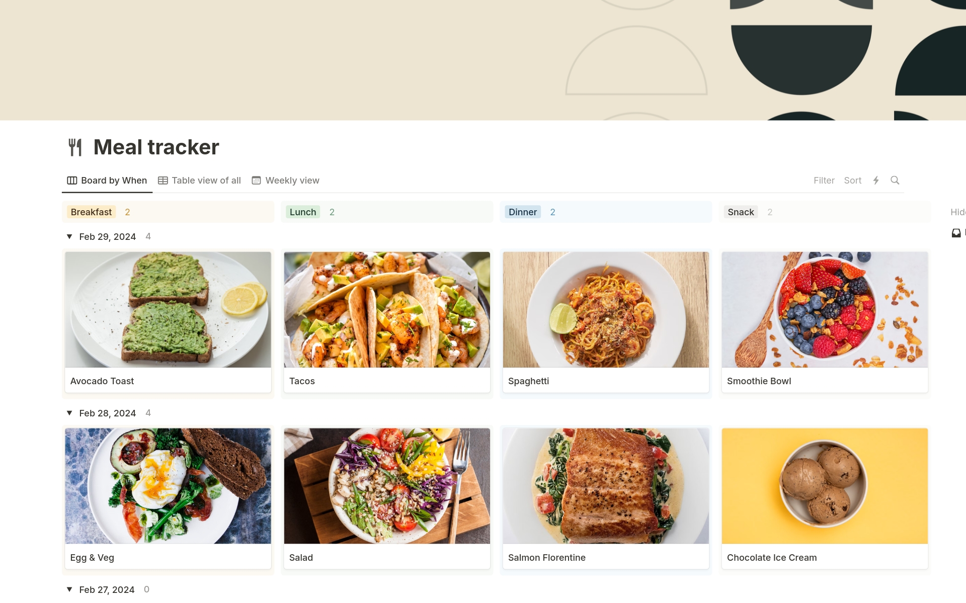 A template preview for Automated Meal Tracker