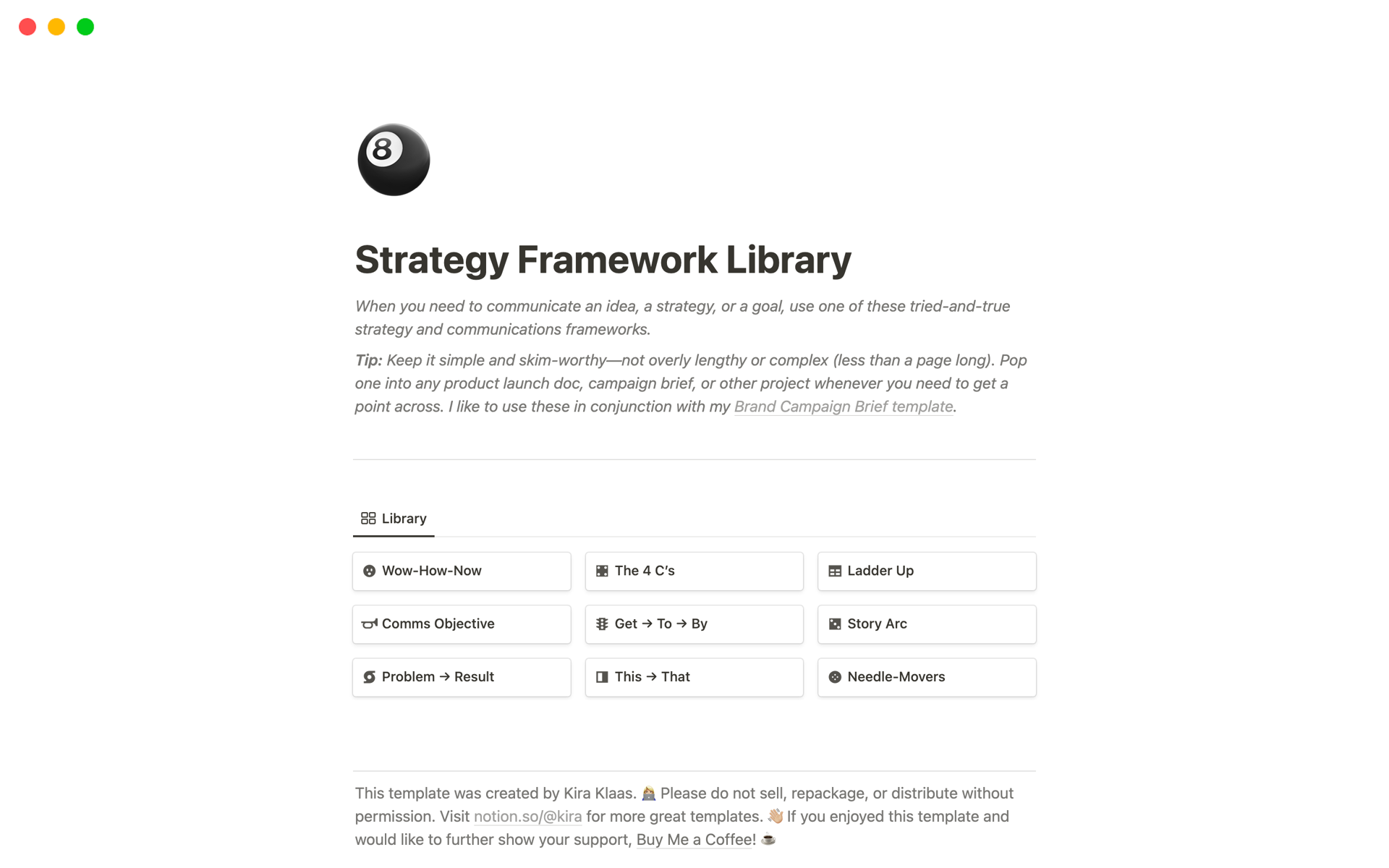 A library of the most useful pre-built strategic communications and messaging frameworks for marketers and brand strategists, with examples.