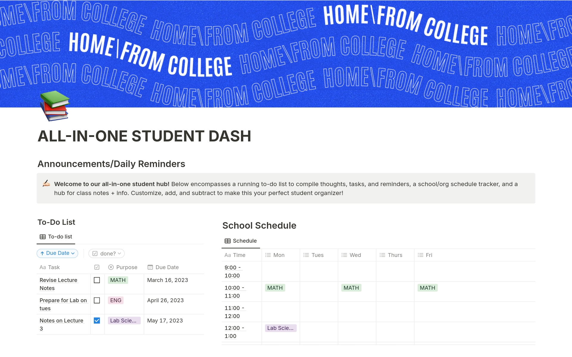 go template assignment A template preview for All-In-One Student Dashboard