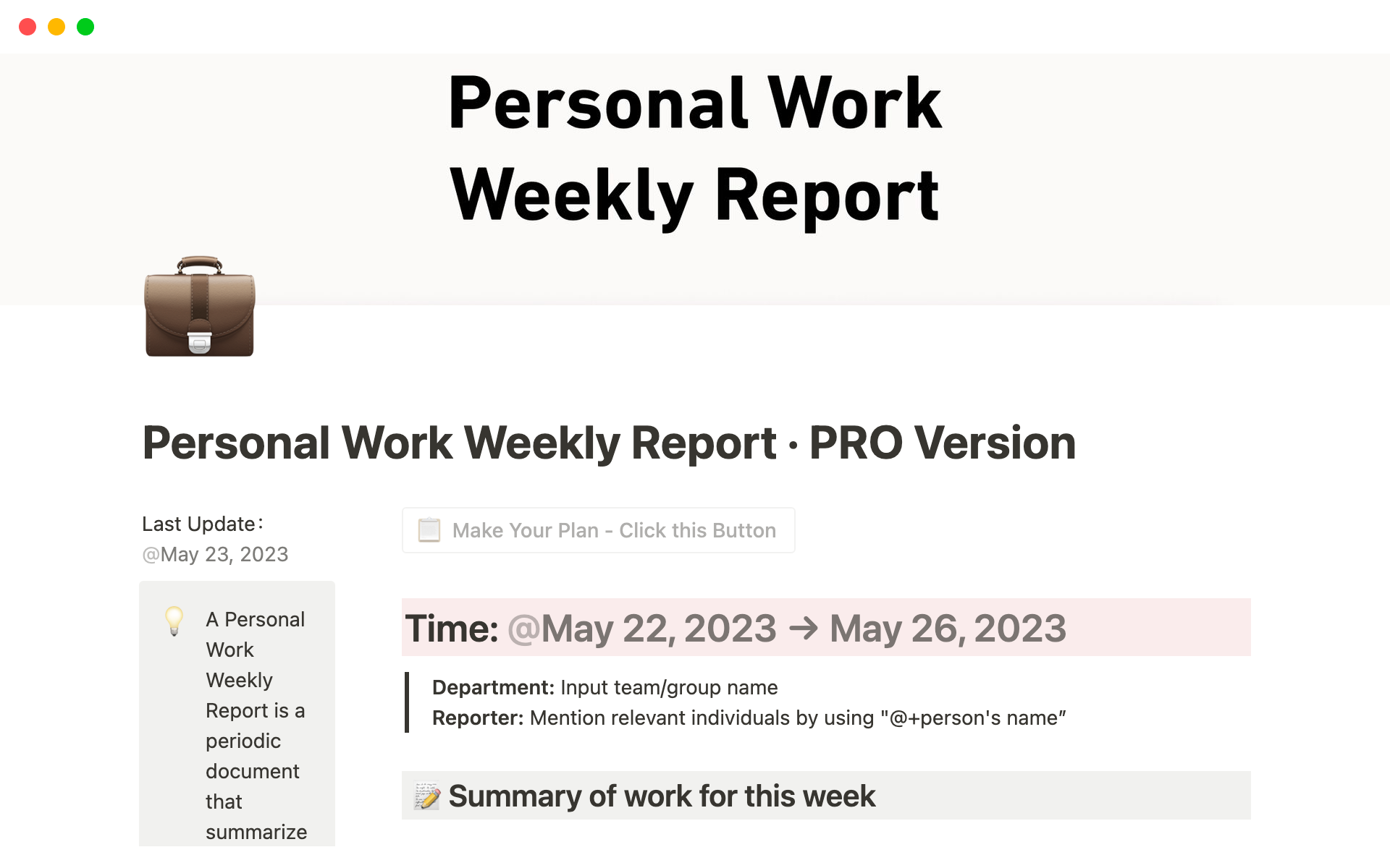 A Personal Work Weekly Report is a periodic document that summarizes an individual's work progress and achievements during the past week.