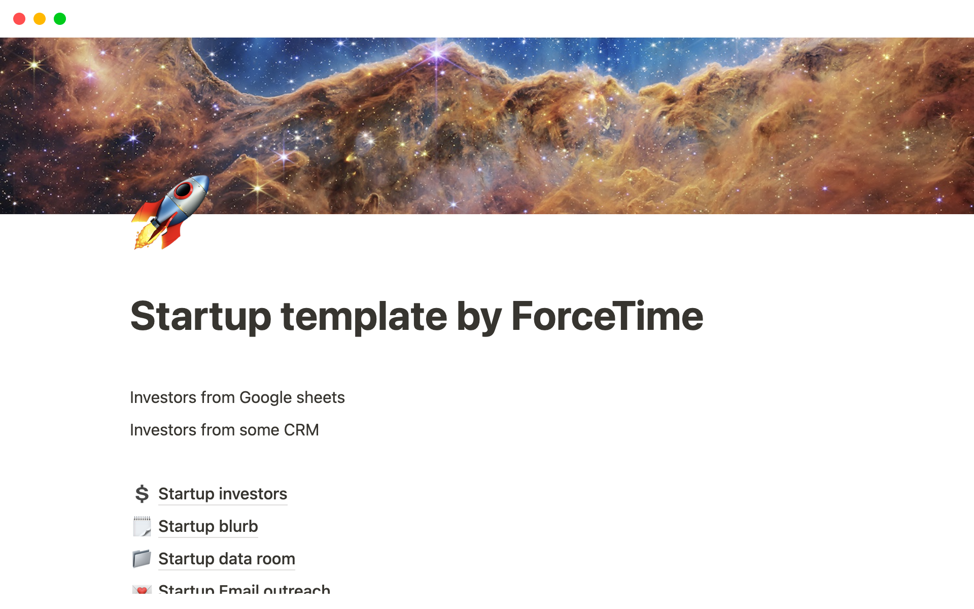 A template preview for Startup Fundraising by ForceTime Capital