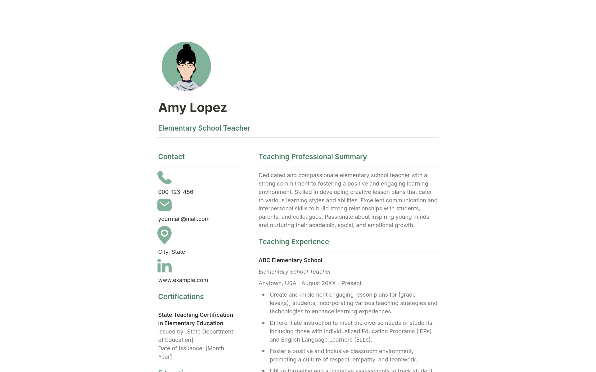 A template preview for Educator Resume + Cover Letter + References