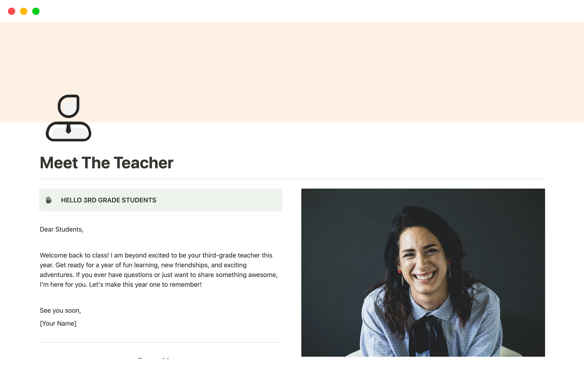 A template preview for Meet The Teacher