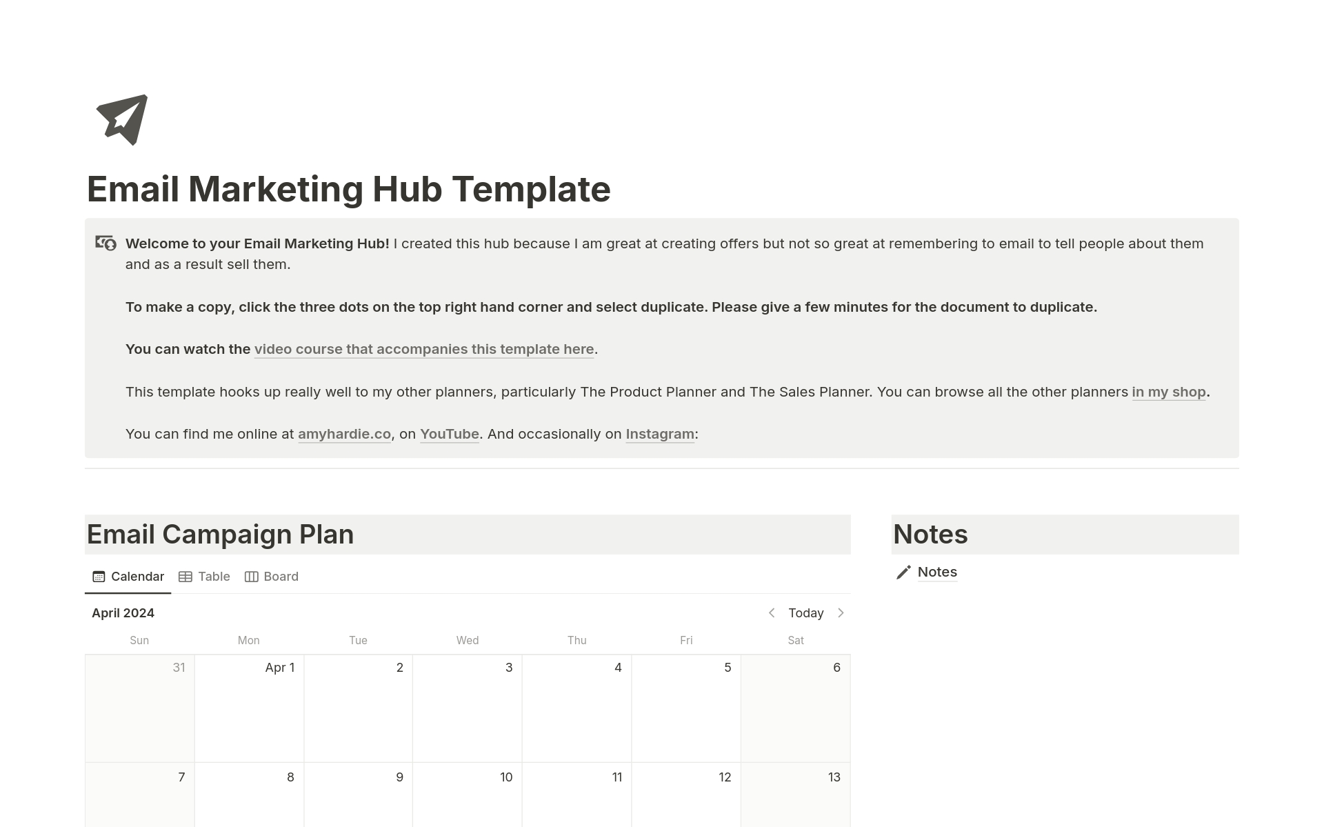 En förhandsgranskning av mallen för Email Marketing Hub