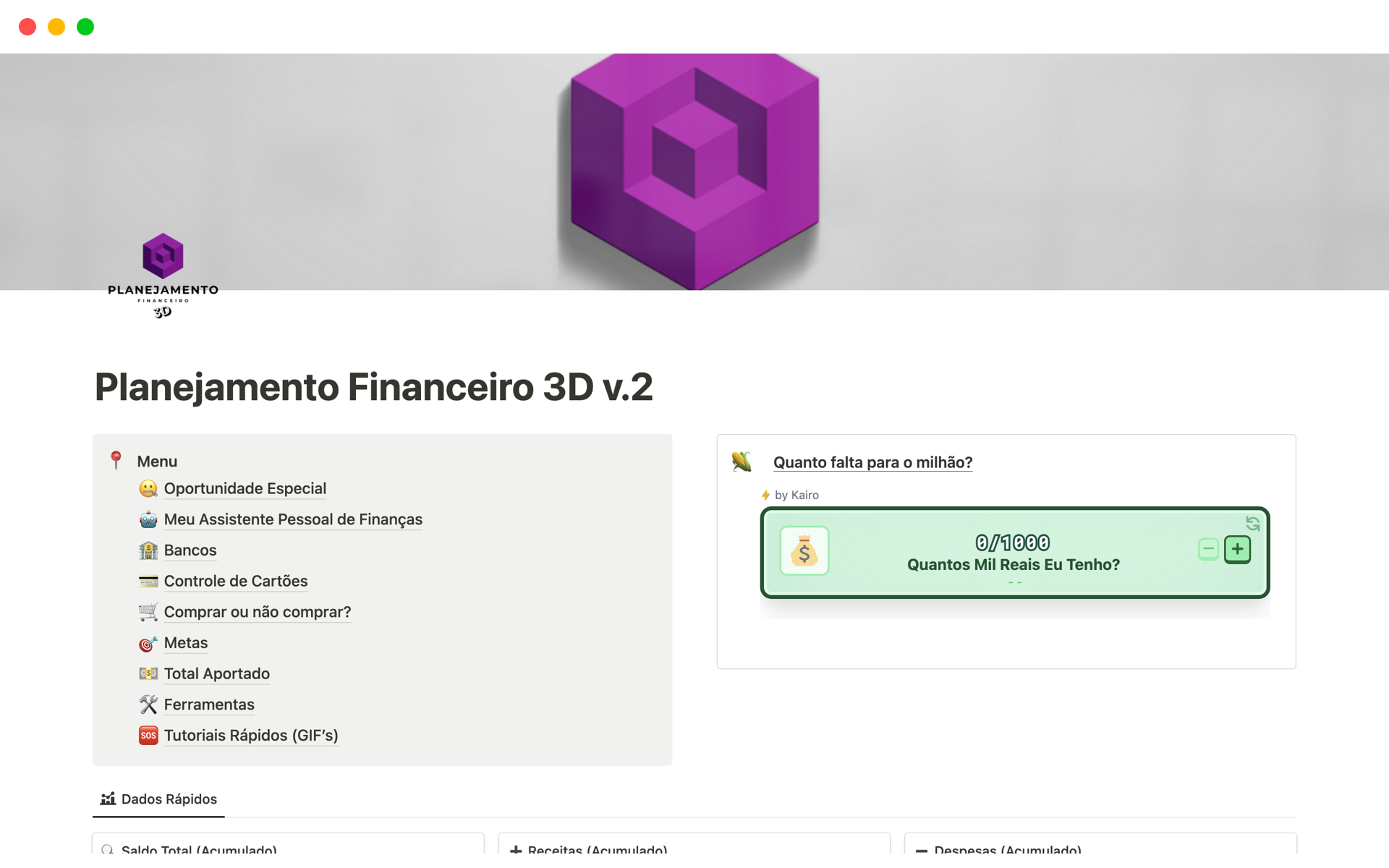 Vista previa de plantilla para Planejamento Financeiro 3D