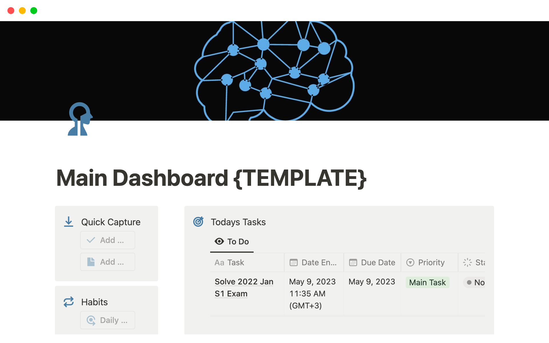 Aperçu du modèle de Notion Dashboard For Students