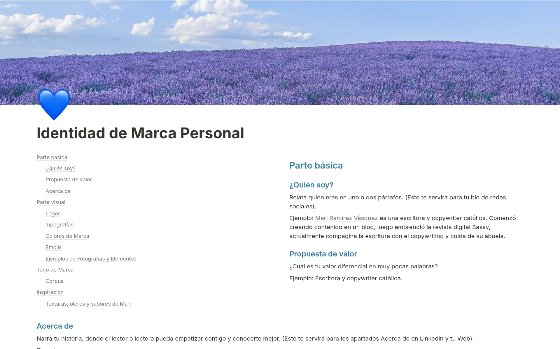 A template preview for Identidad de Marca Personal