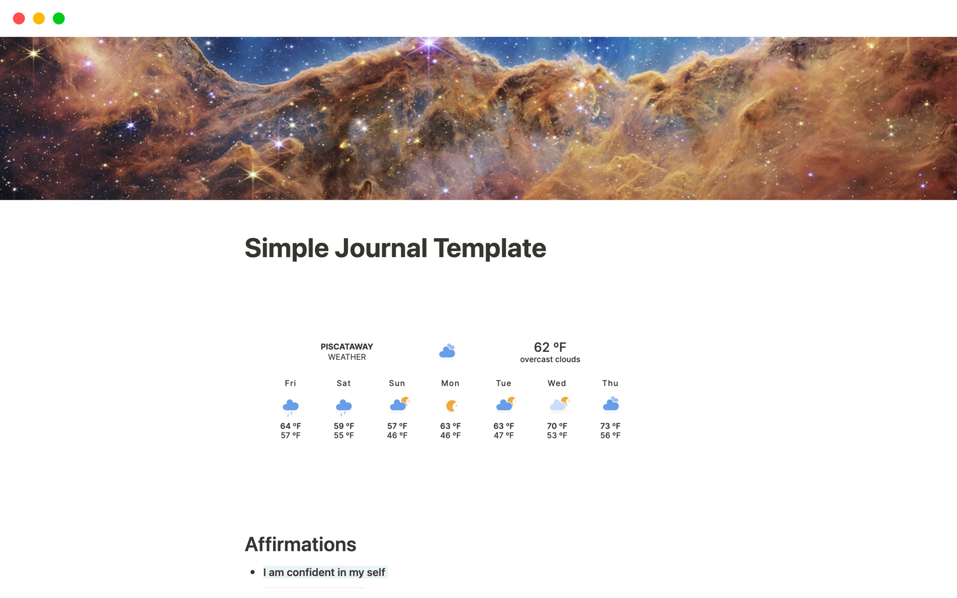 A template preview for Simple Journal