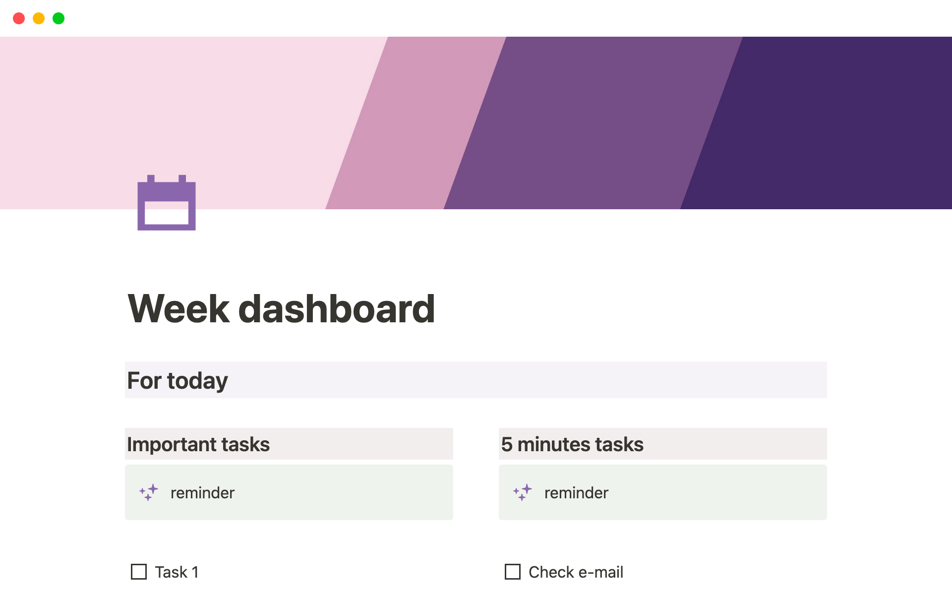 A template preview for Week dashboard