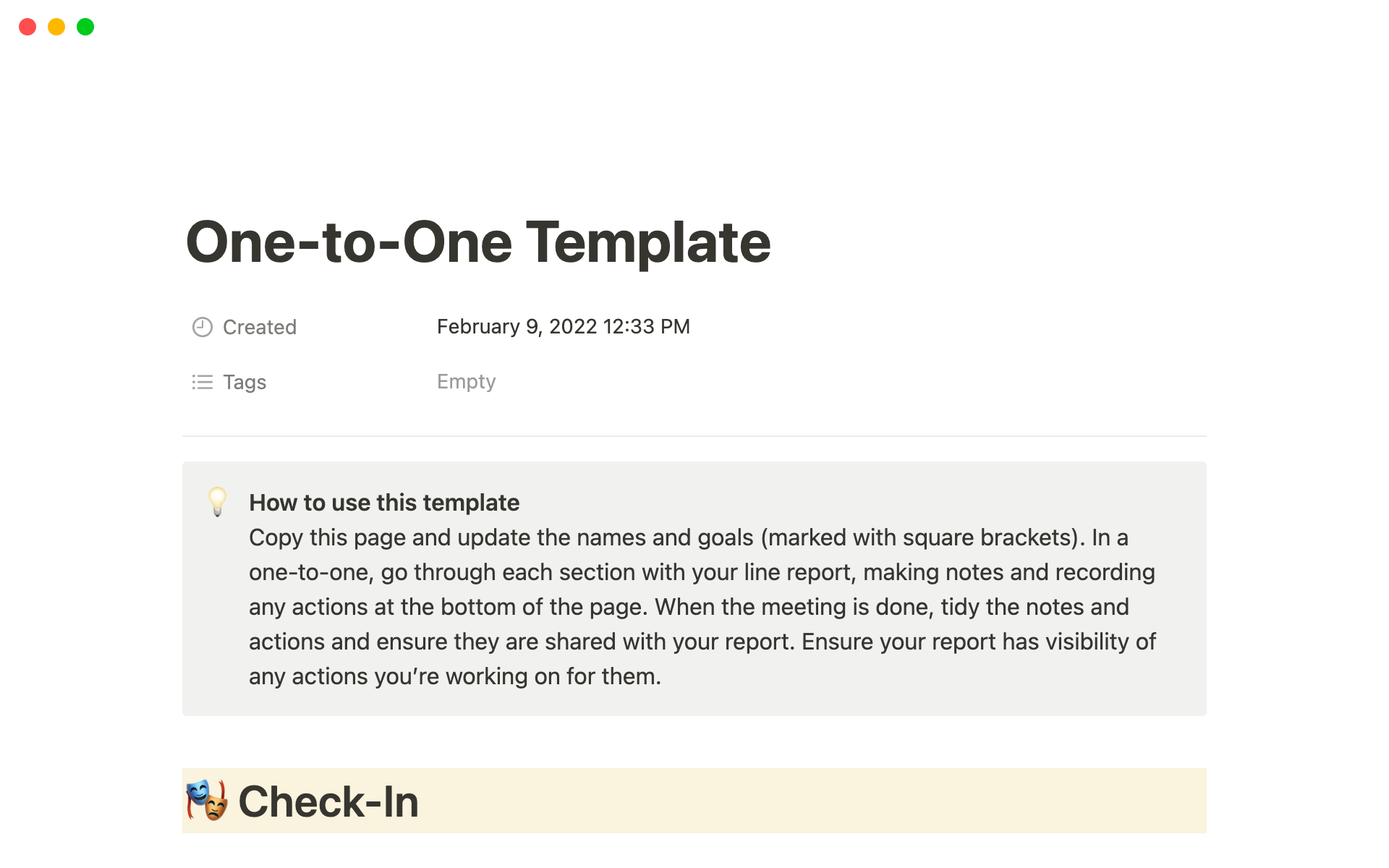 Uma prévia do modelo para One-to-One Template for Engineering Managers