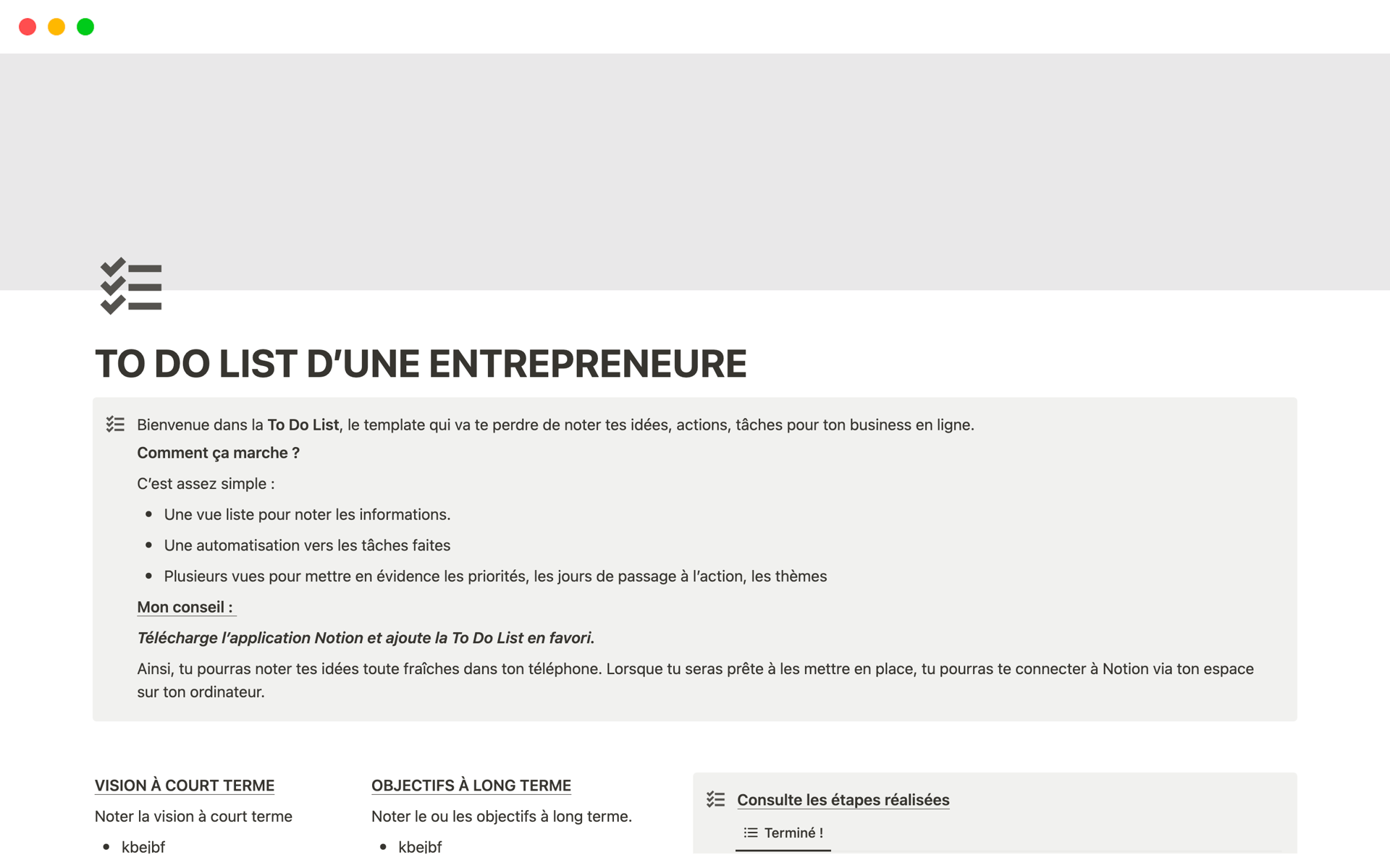 A template preview for TO DO LIST D’UNE ENTREPRENEURE