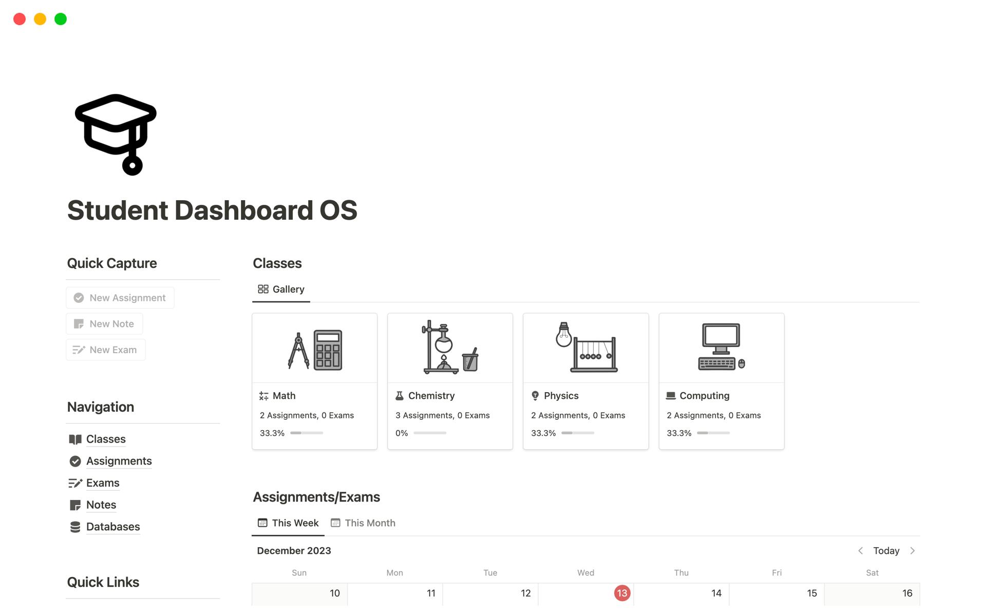A template preview for Student Dashboard OS