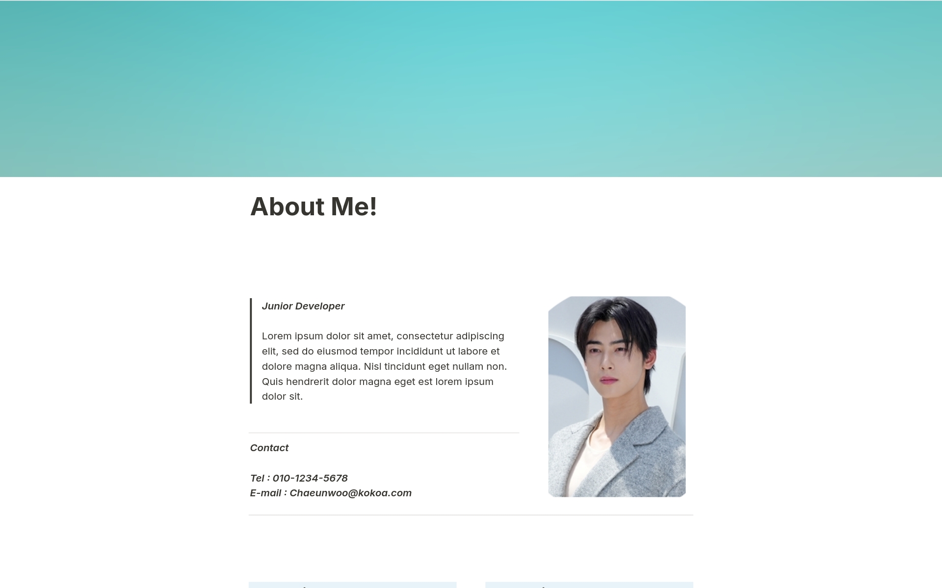 A template preview for 깔끔한 개인용 포트폴리오