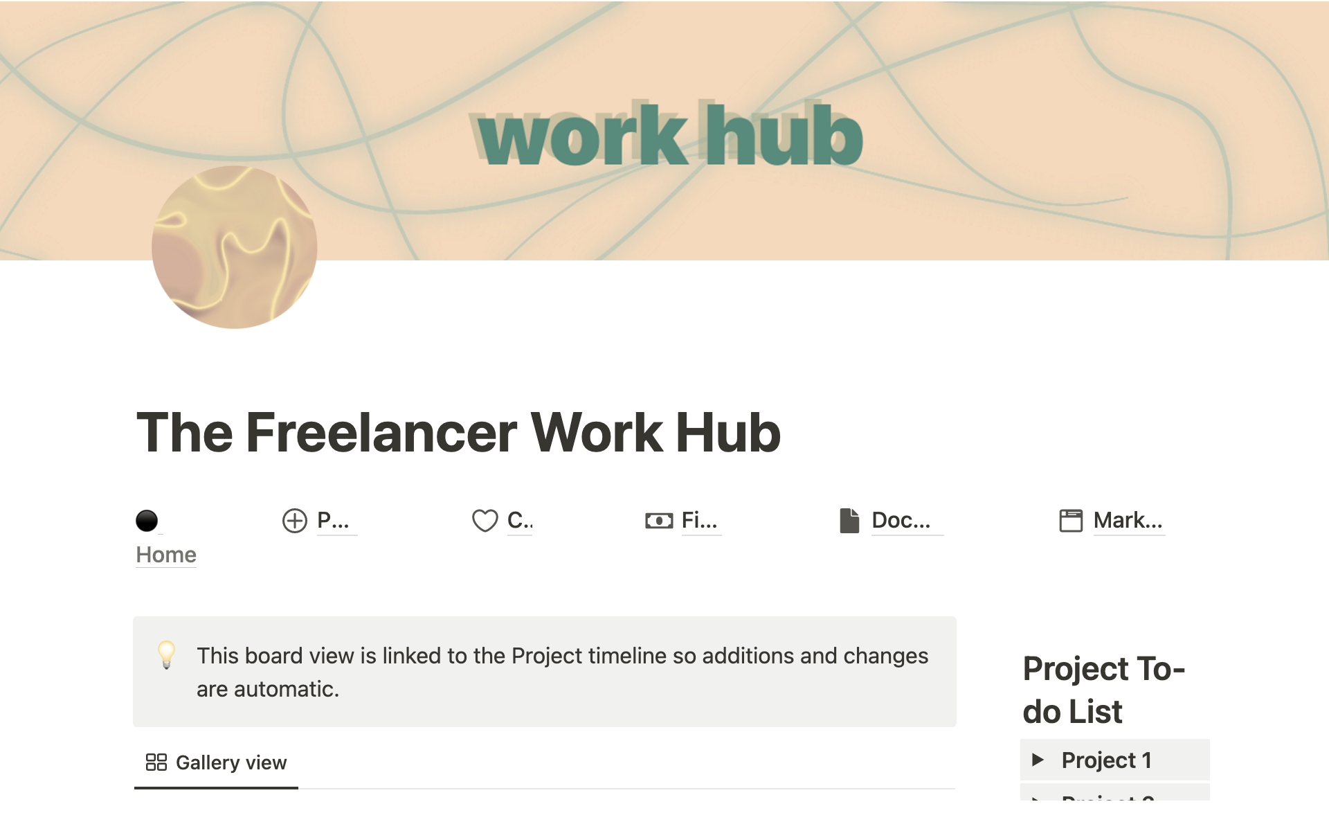En forhåndsvisning av mal for The Freelancer Work Hub