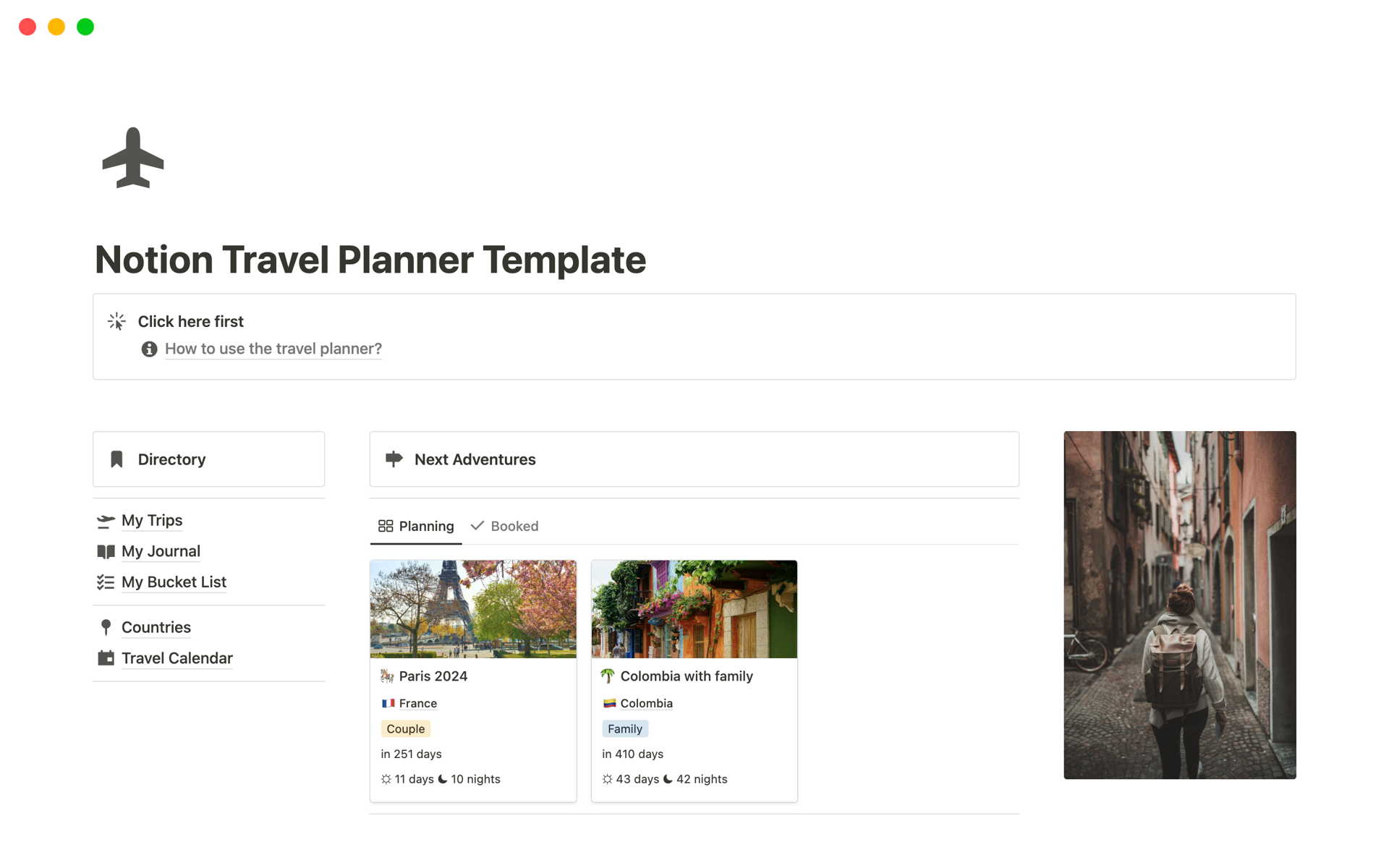 With the Notion Travel Planner template, your travel preparations and memories come together in one organized and user-friendly space, making each trip a seamless and unforgettable experience!