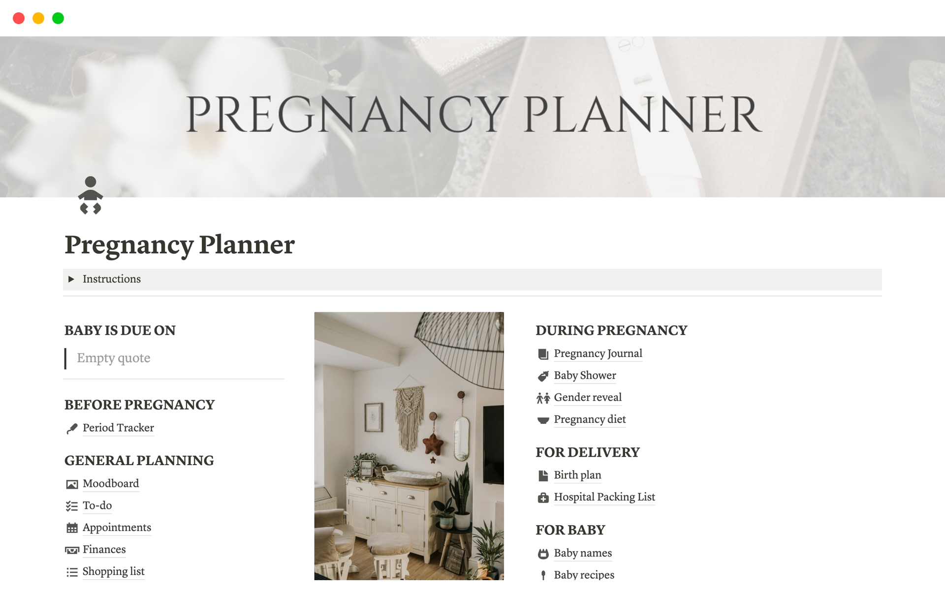 Aperçu du modèle de Pregnancy Planner