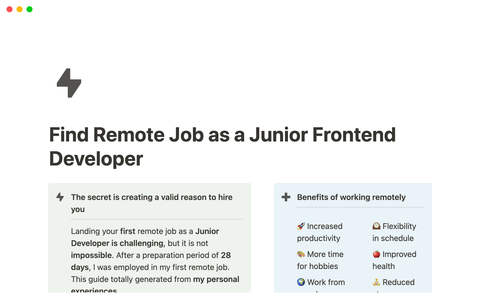 Find Remote Job as a Junior Frontend Developerのテンプレートのプレビュー