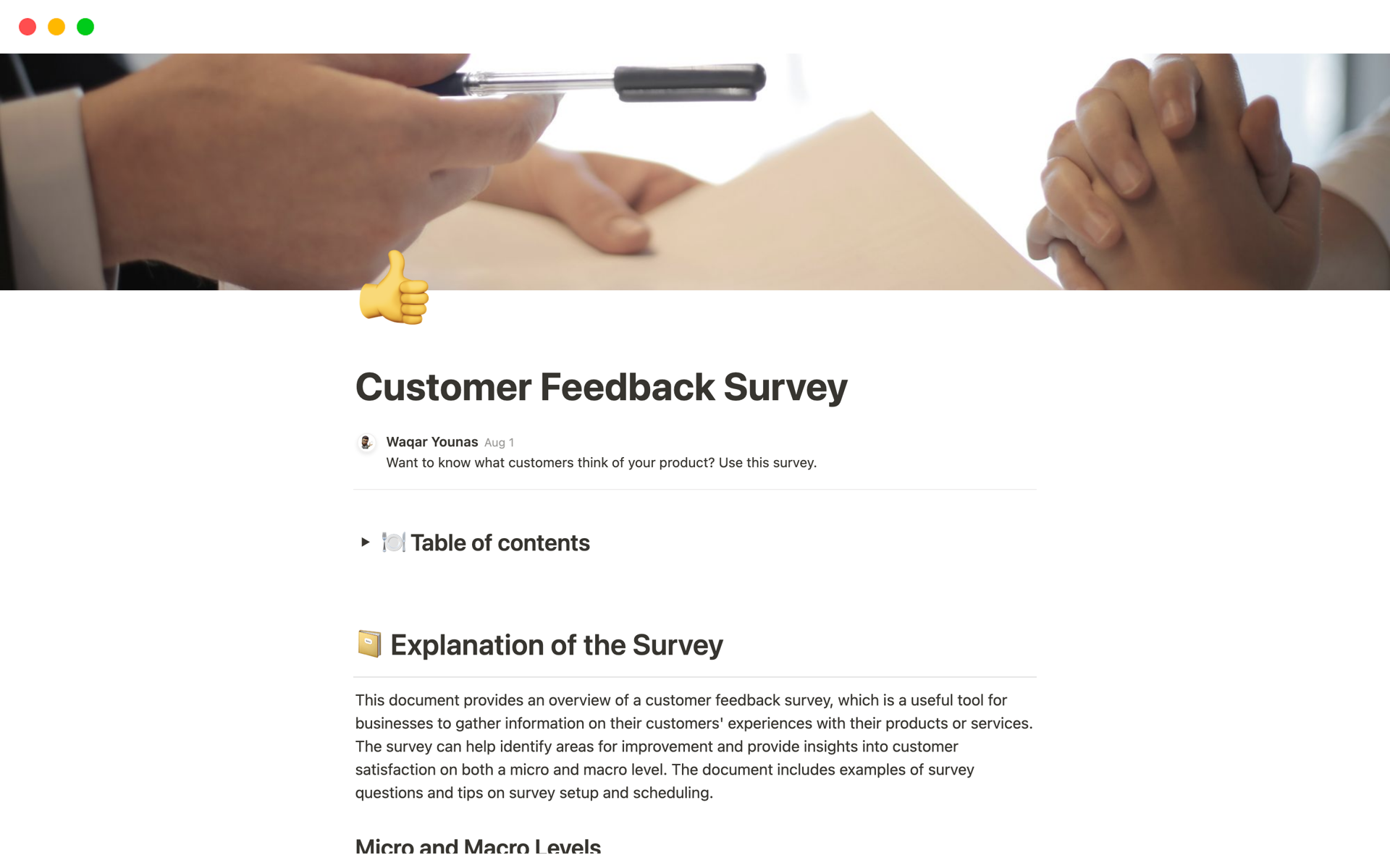 A template preview for Customer Feedback Survey