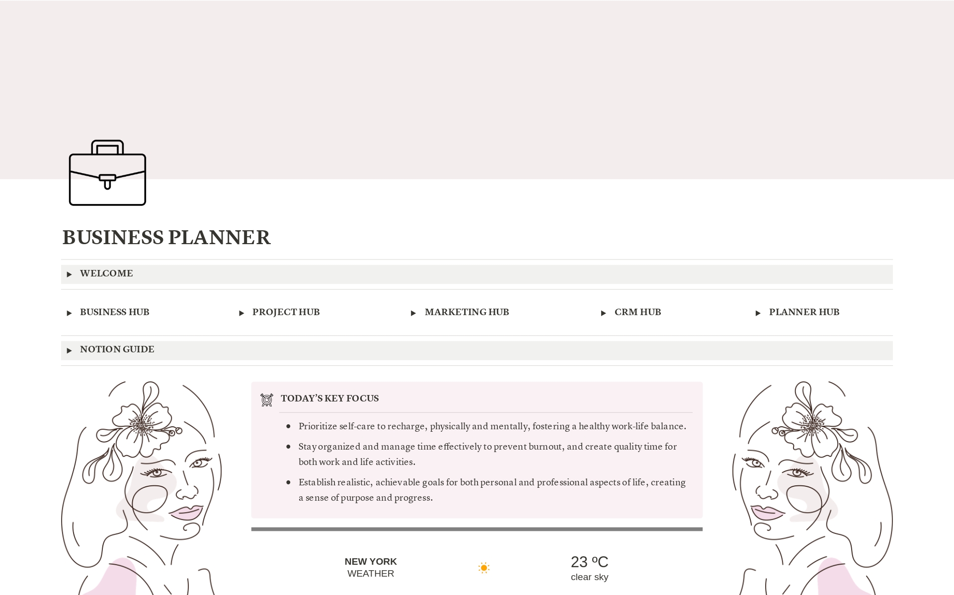 Aperçu du modèle de Pink Business Planner