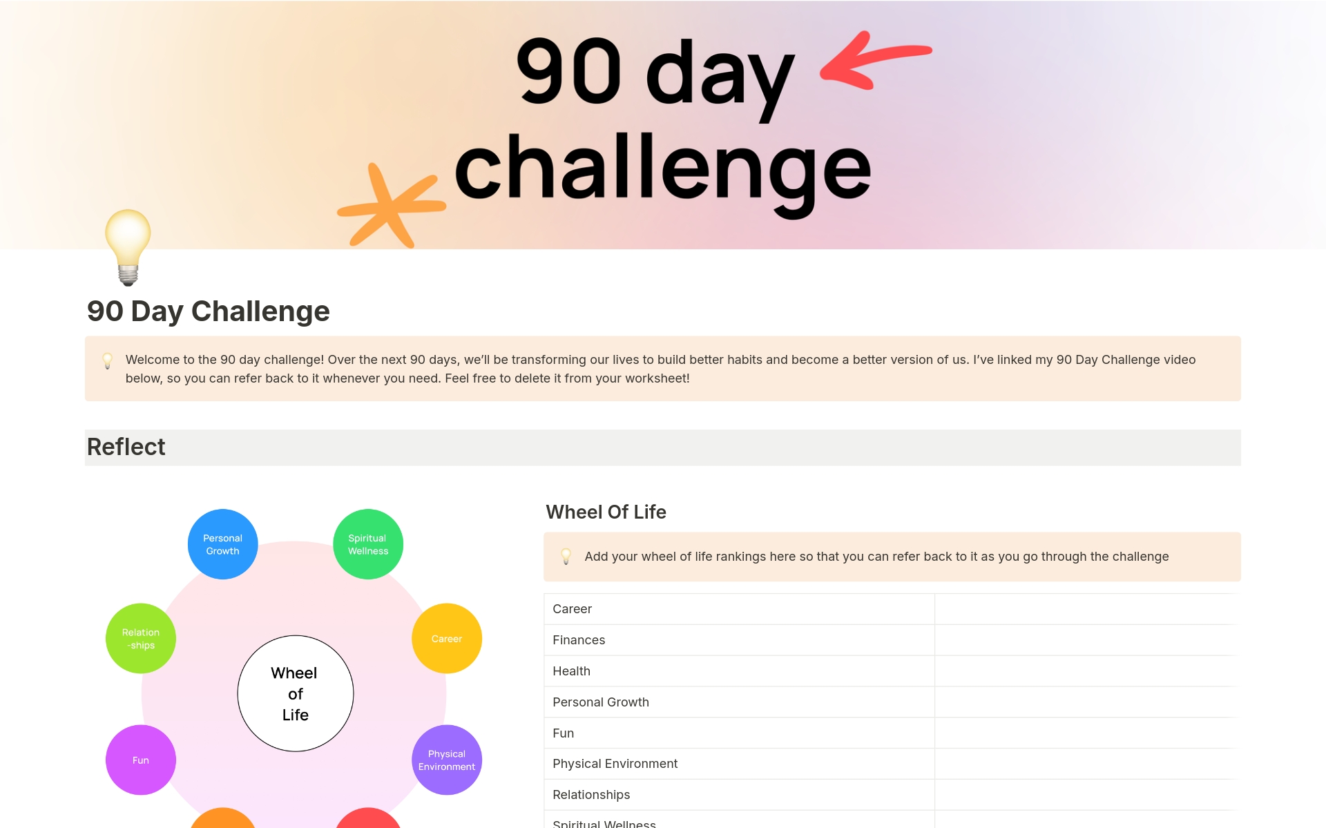 A template preview for 90 Day Challenge