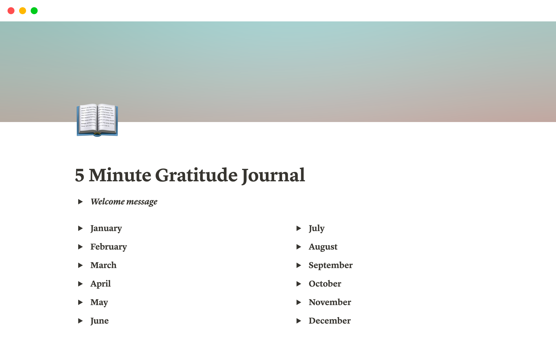A template preview for "5 Minute Gratitude Journal" Notion Template