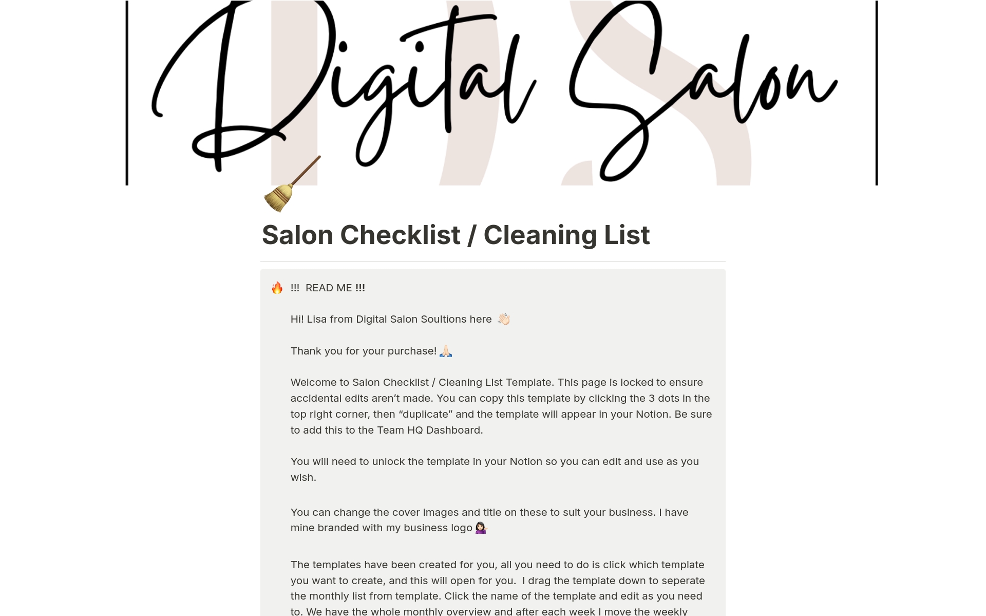 A template preview for Salon Checklist / Cleaning List