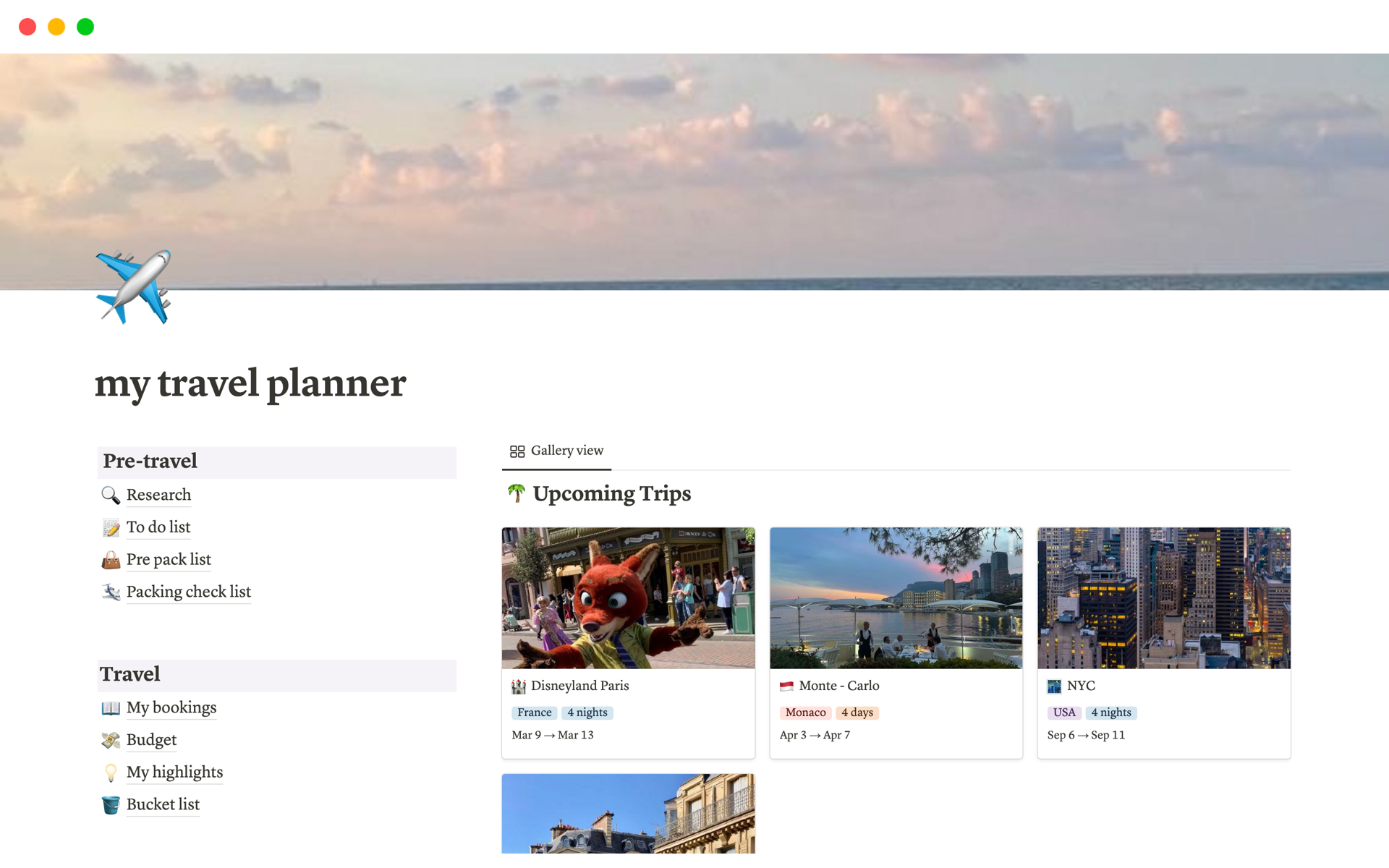 A template preview for That Girl Travel Planner