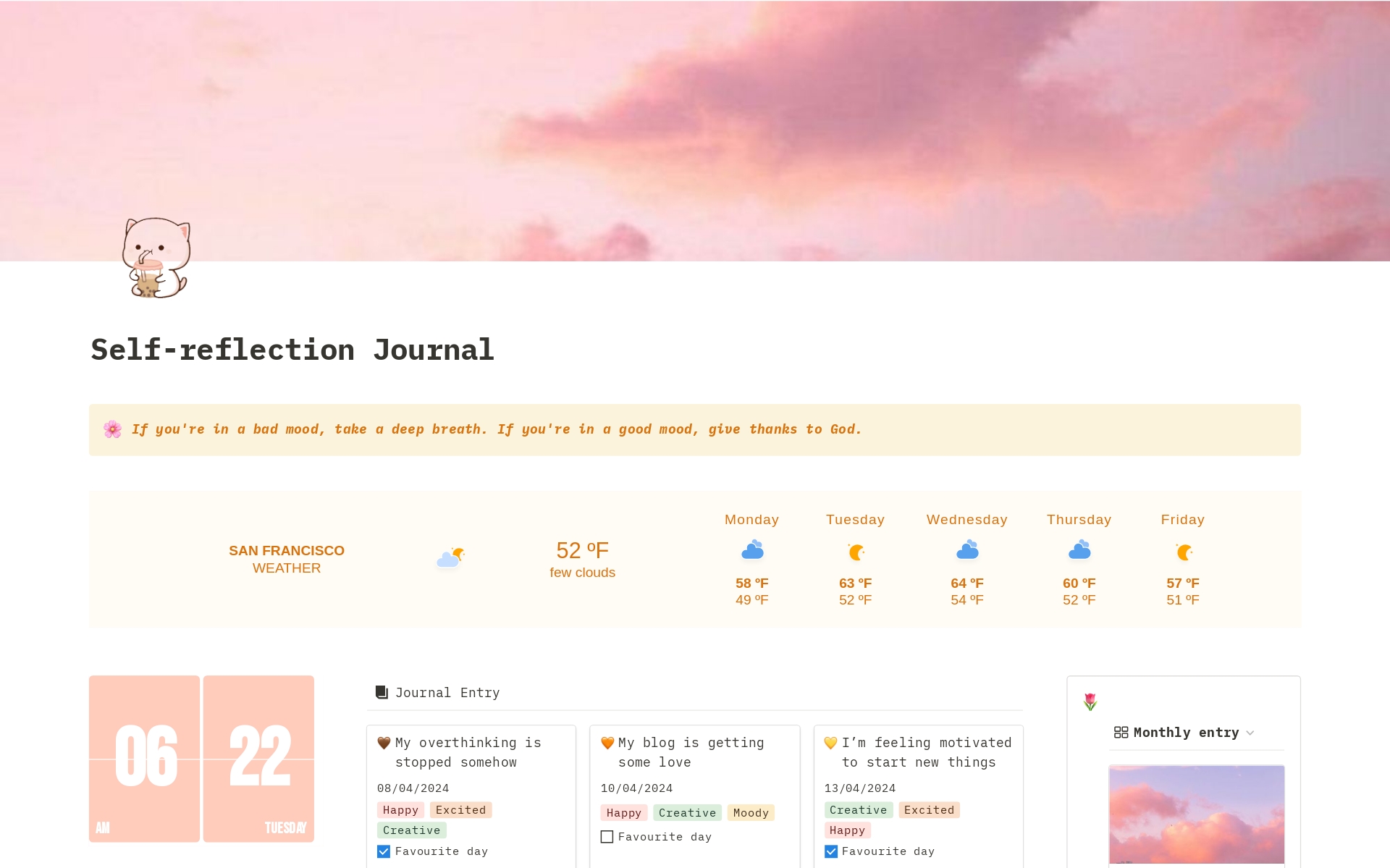 A template preview for Self-reflection Journal