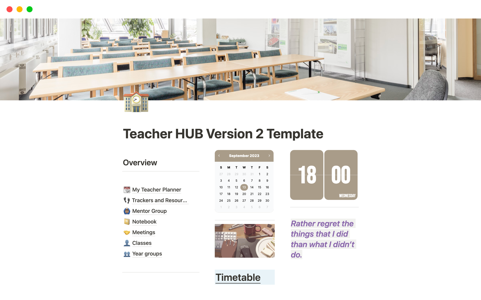 Vista previa de una plantilla para Teacher HUB Version 2