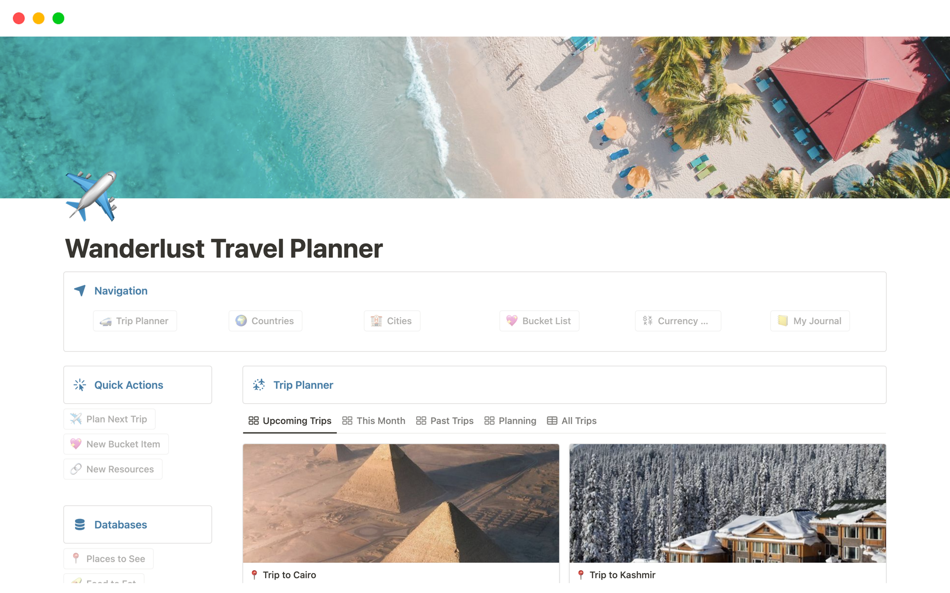 Eine Vorlagenvorschau für Wanderlust Travel Planner