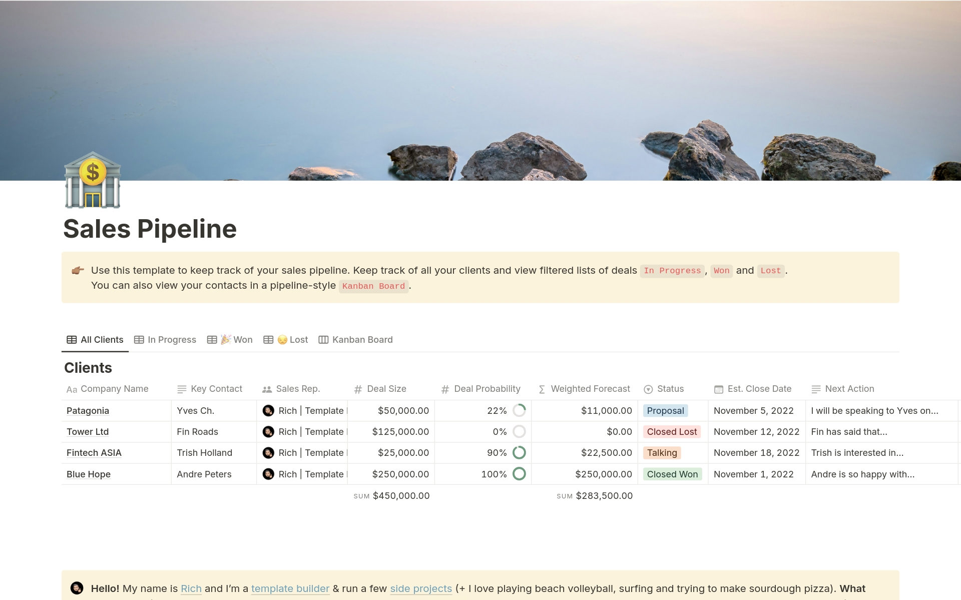 Use this template to keep track of your sales pipeline in Notion.