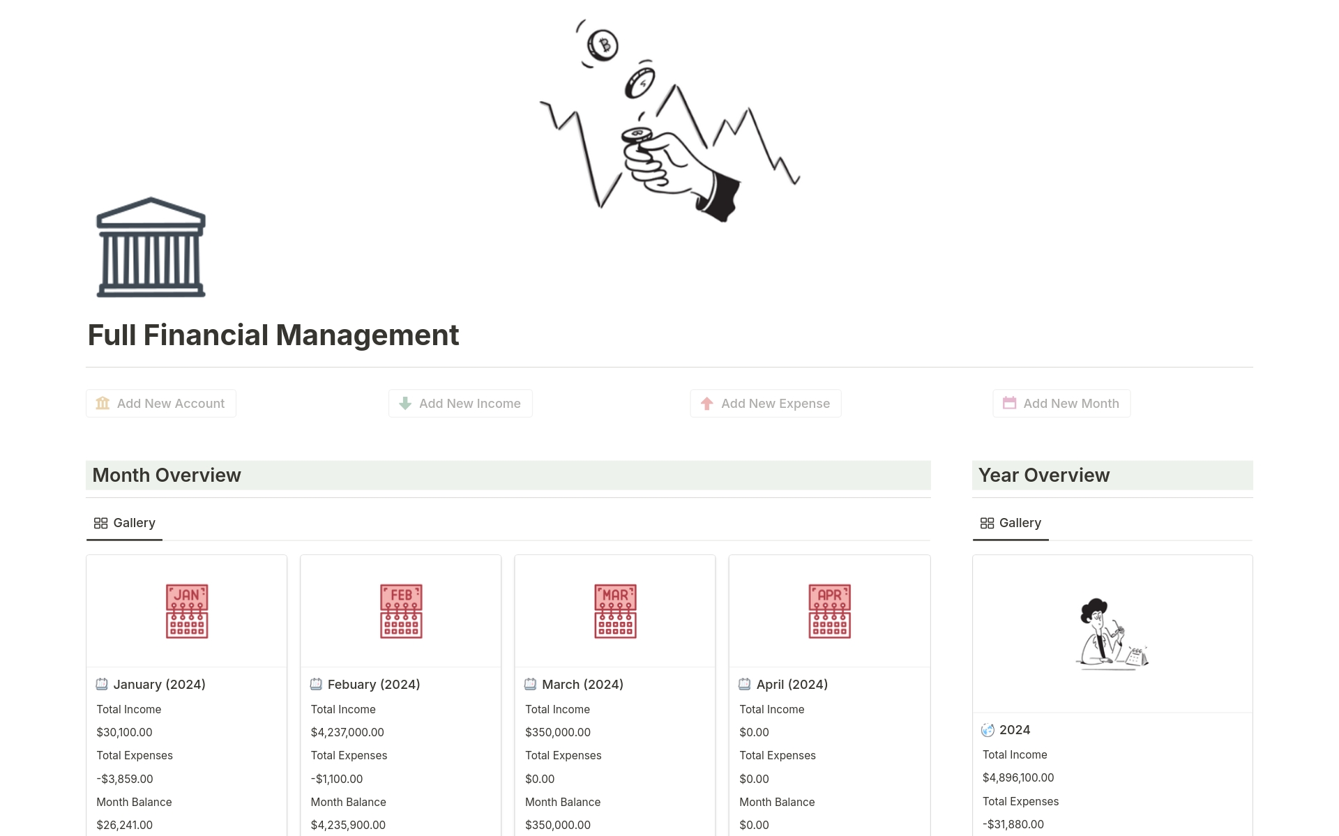 A template preview for Freelancer & Agency Finances Management Hub