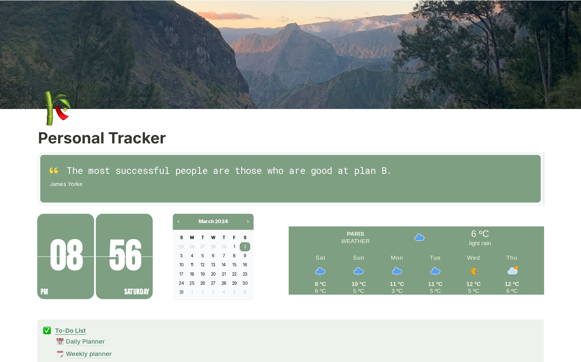 A template preview for Personal Tracker