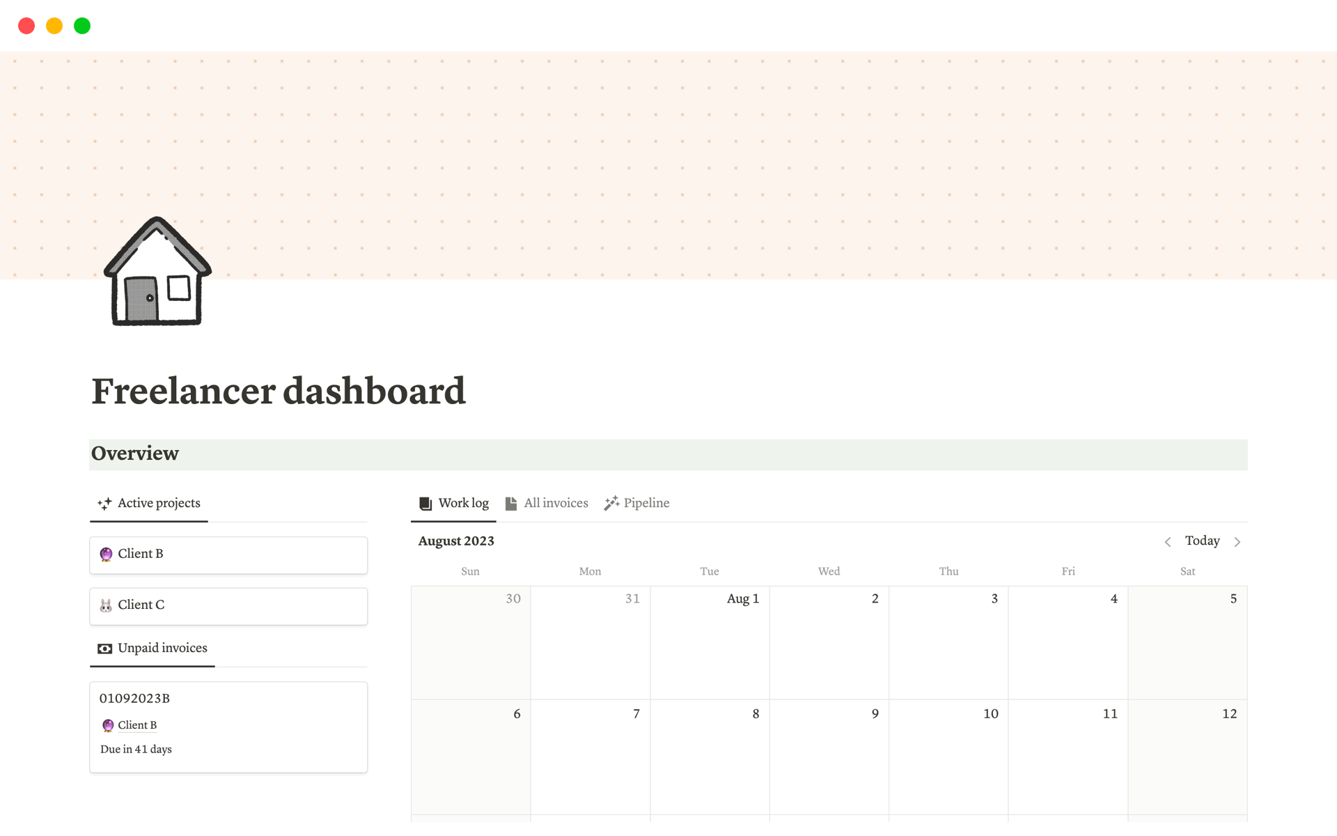 A template preview for Freelancer dashboard