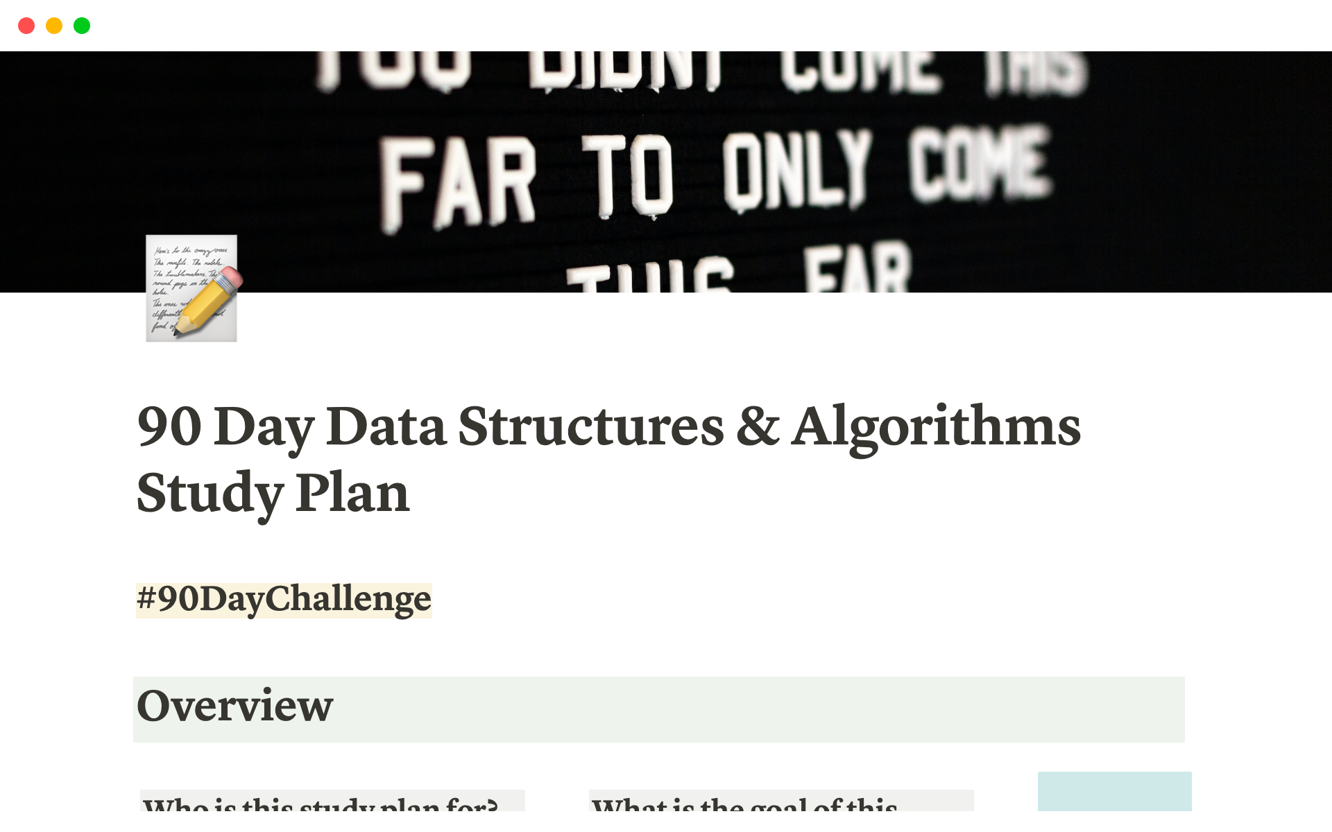 A template preview for 90 Day Data Structures & Algorithms Study Plan